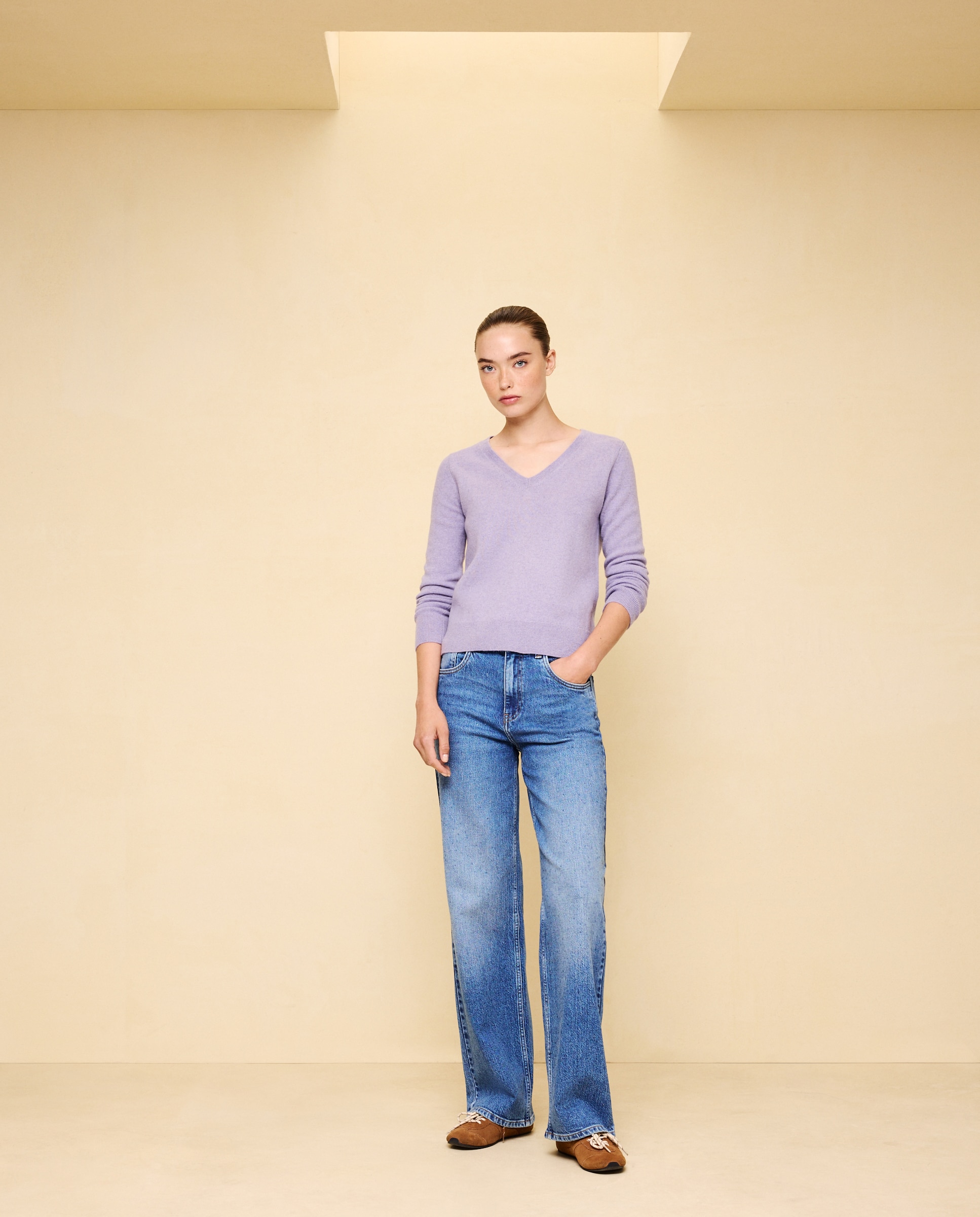 Jersey cuello pico en lana con cashmere de mujer. - Easy Wear - 284 Lila 284 Lila-2