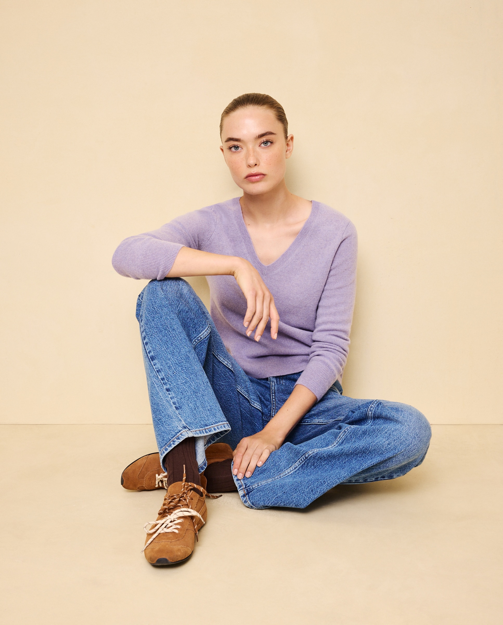 Jersey cuello pico en lana con cashmere de mujer. - Easy Wear - 284 Lila 284 Lila-4
