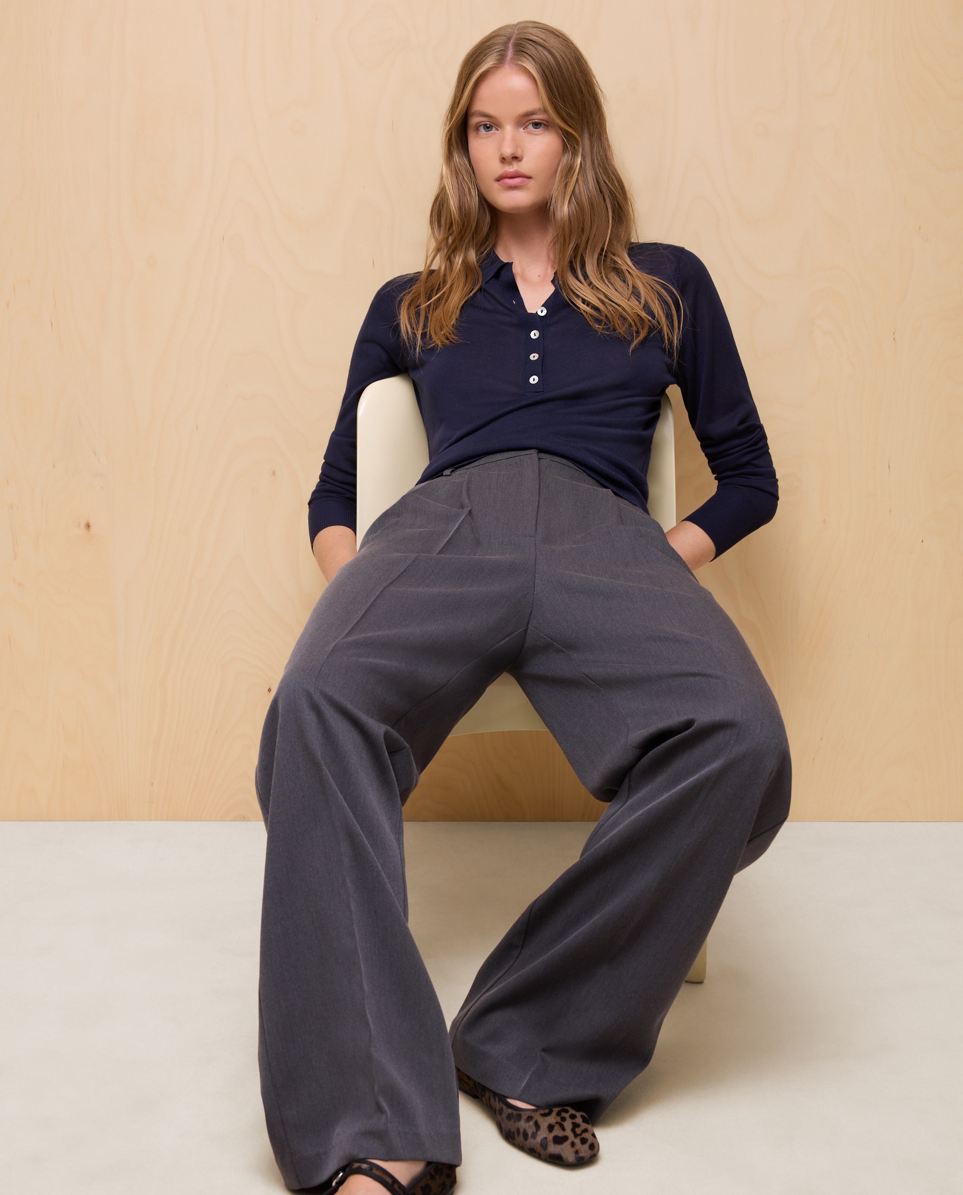 Camisola de Malha com Colarinho de Polo e Manga Comprida Azul-marinho-1