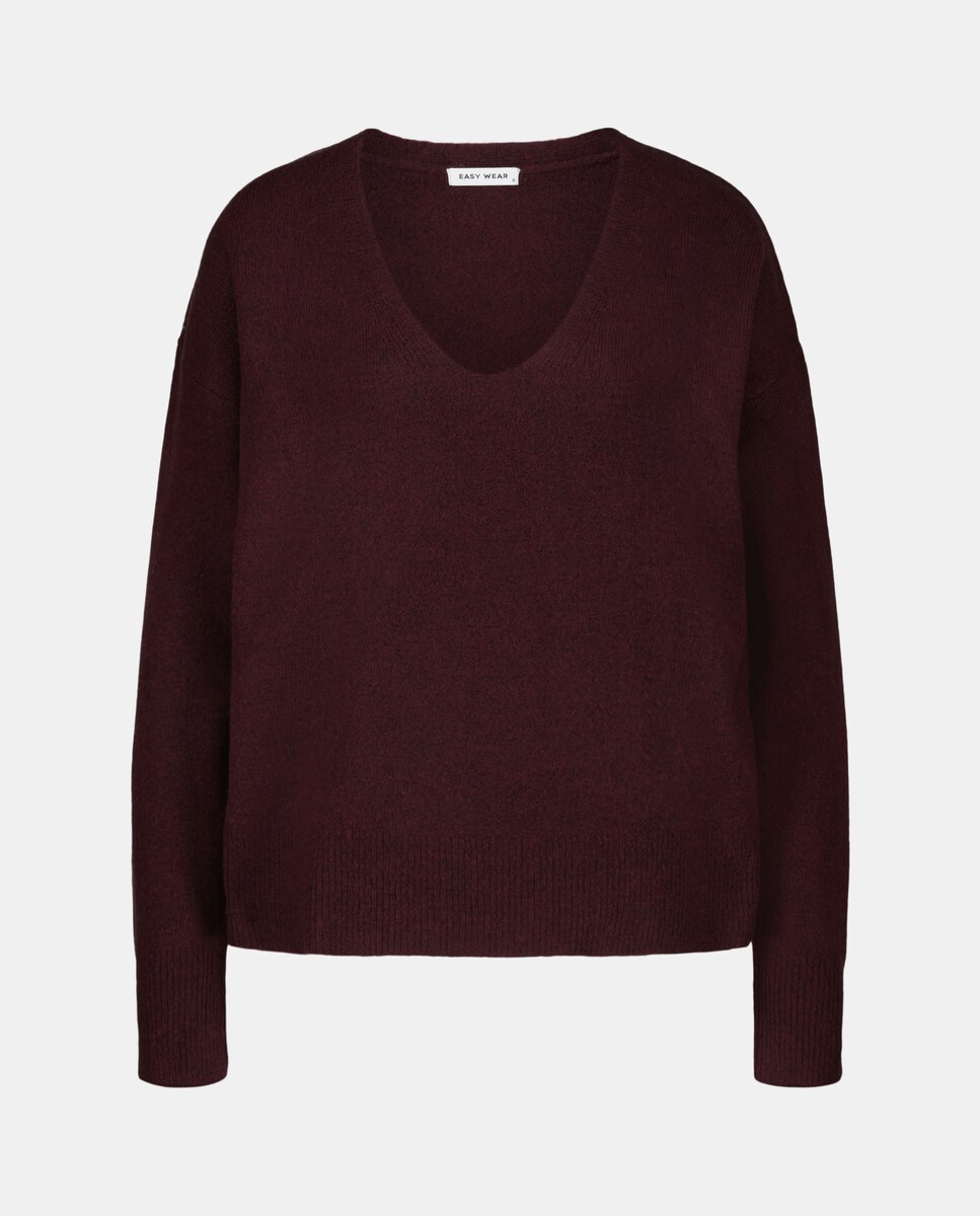 Camisola de Malha Soft com Decote em Bico Bordeaux-5