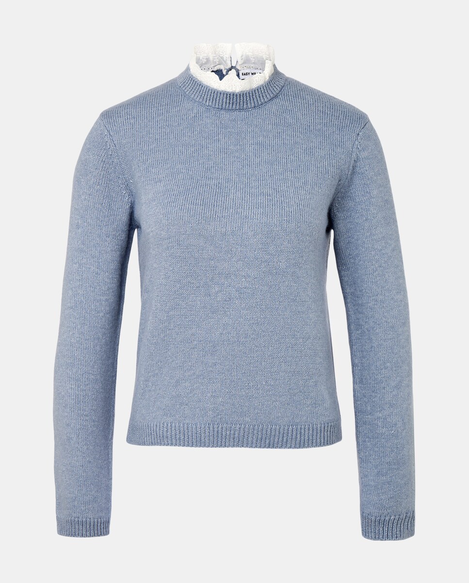 Camisola de Malha Lisa com Decote Redondo 471 Índigo-1