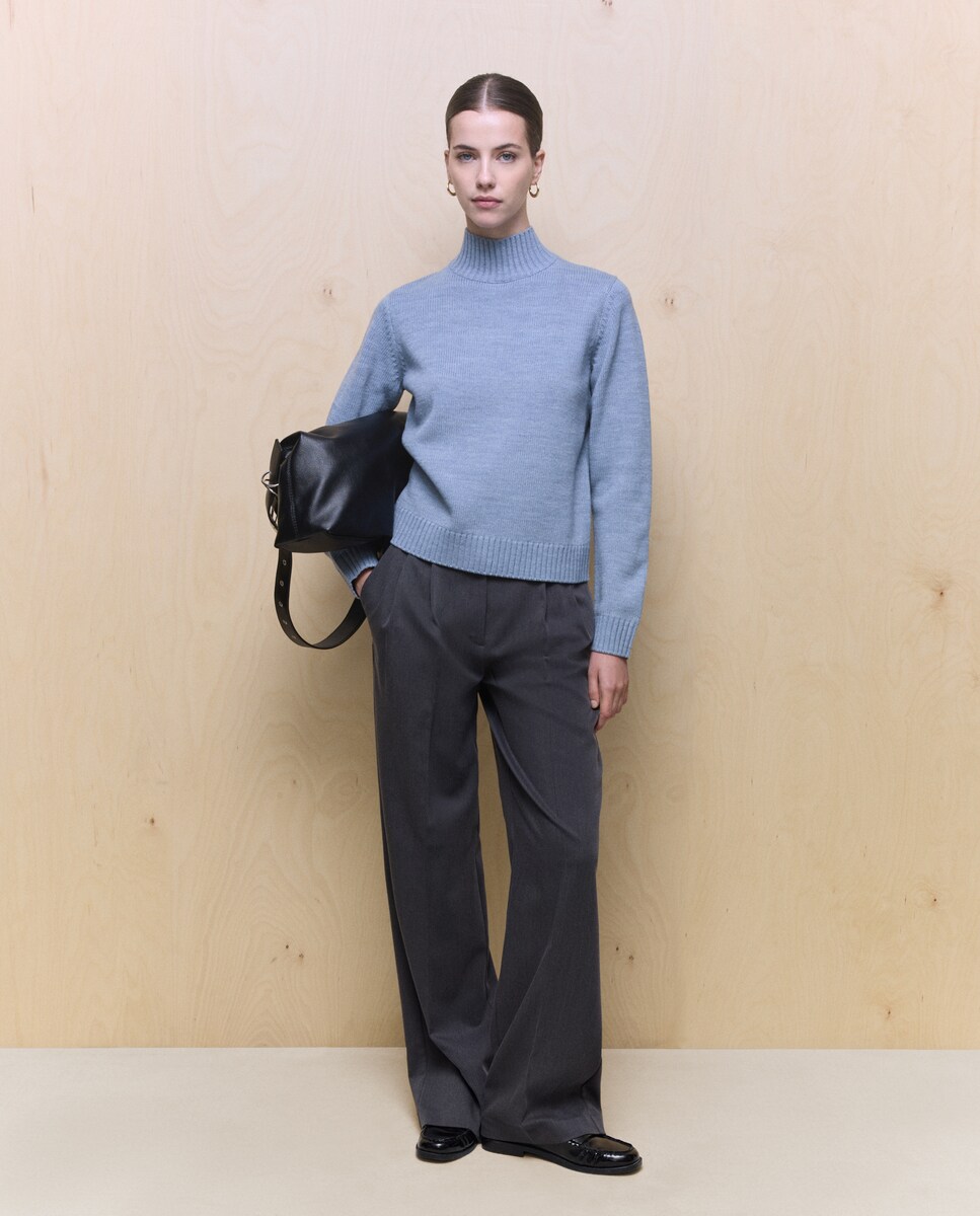 Camisola de Malha Lisa com Gola Alta 471 Índigo-2