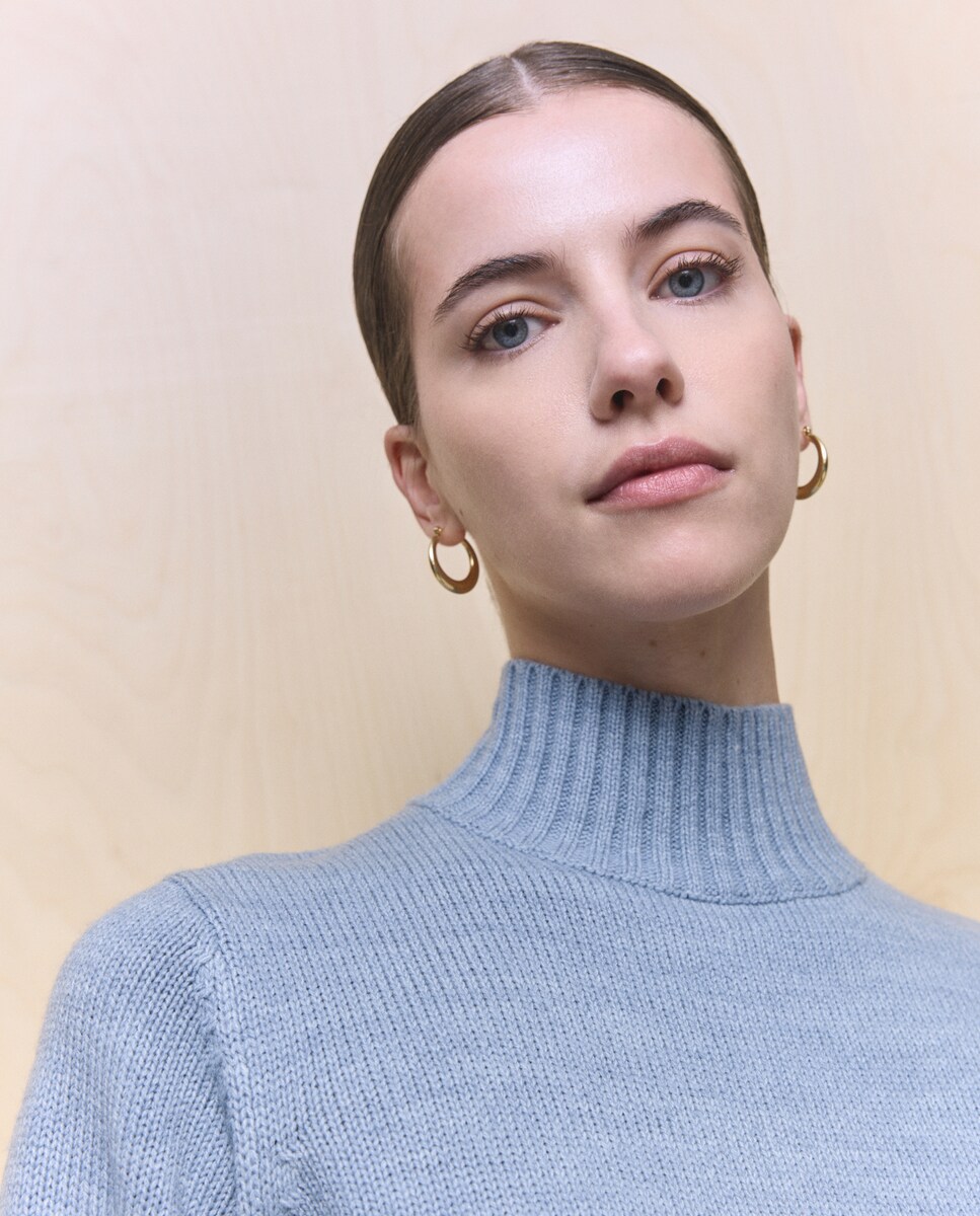 Camisola de Malha Lisa com Gola Alta 471 Índigo-4