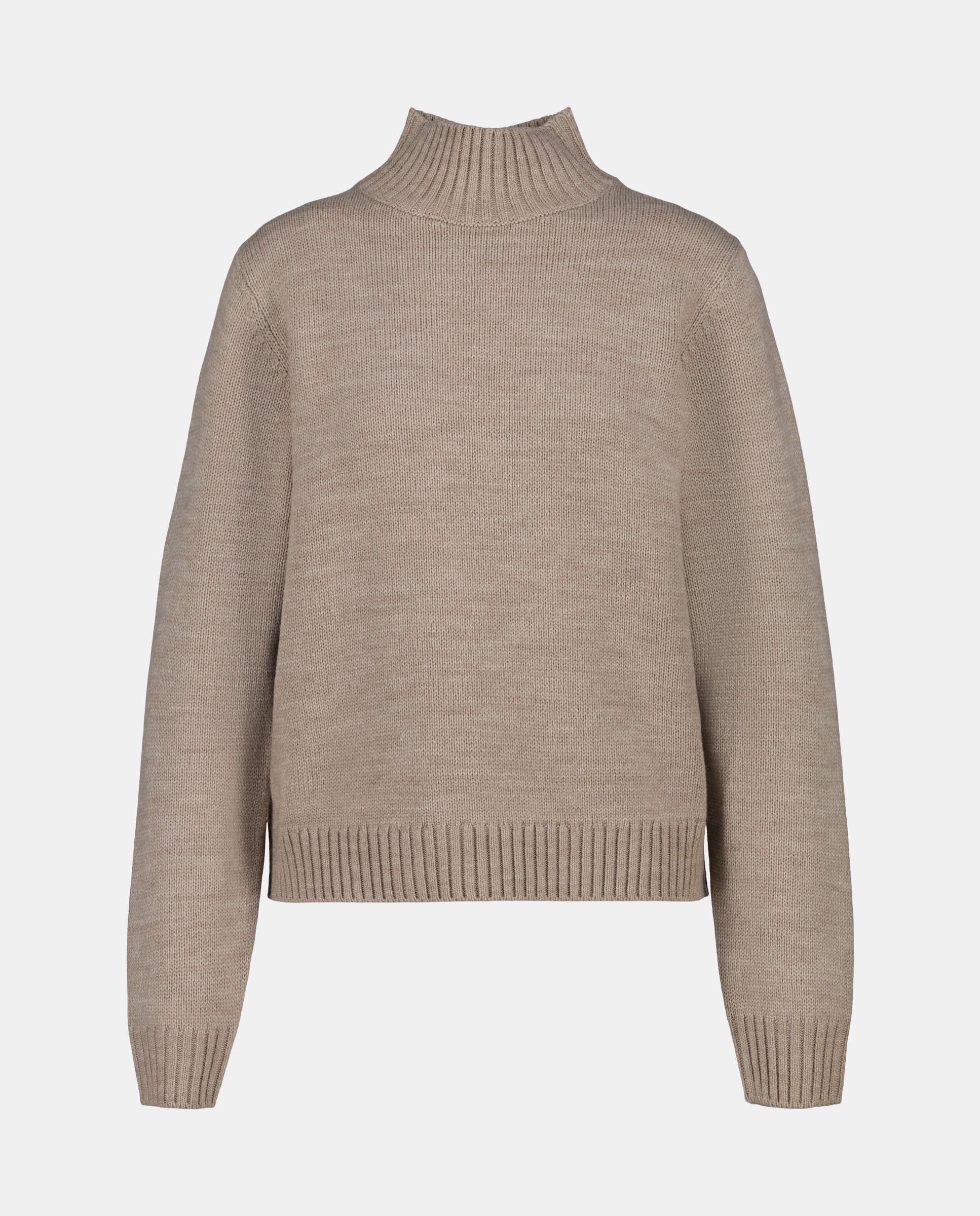 Camisola de Malha Lisa com Gola Alta Castanho-5