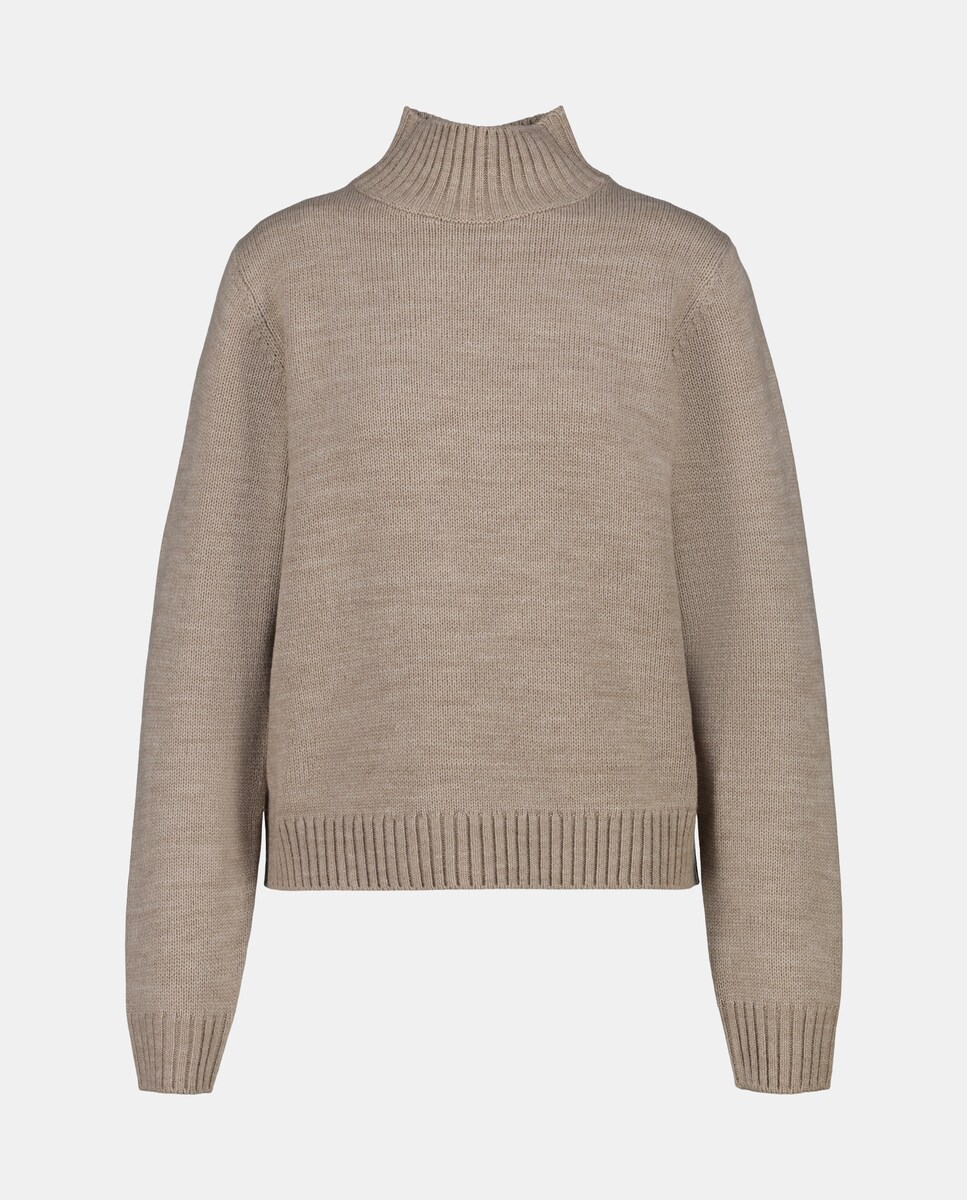 Camisola de Malha Lisa com Gola Alta Castanho-5