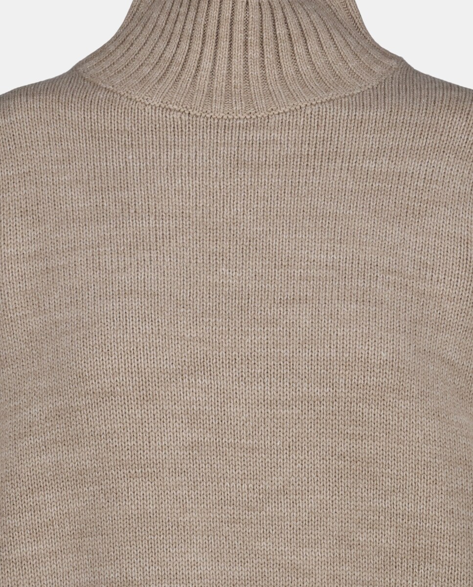Camisola de Malha Lisa com Gola Alta Castanho-6