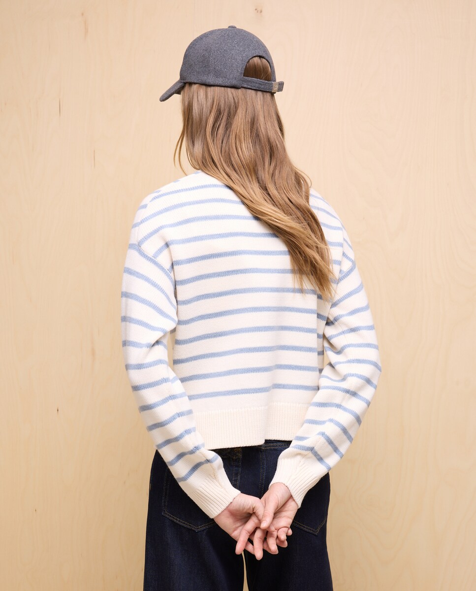 Camisola de Malha Estampada com Decote Redondo Branco-3