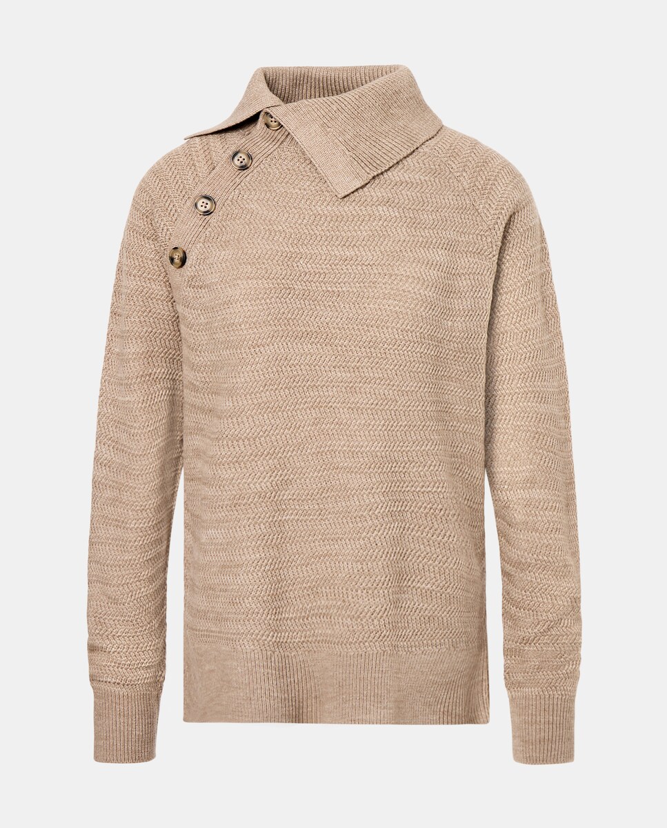 Camisola de Malha Estampada com Botões Castanho-5