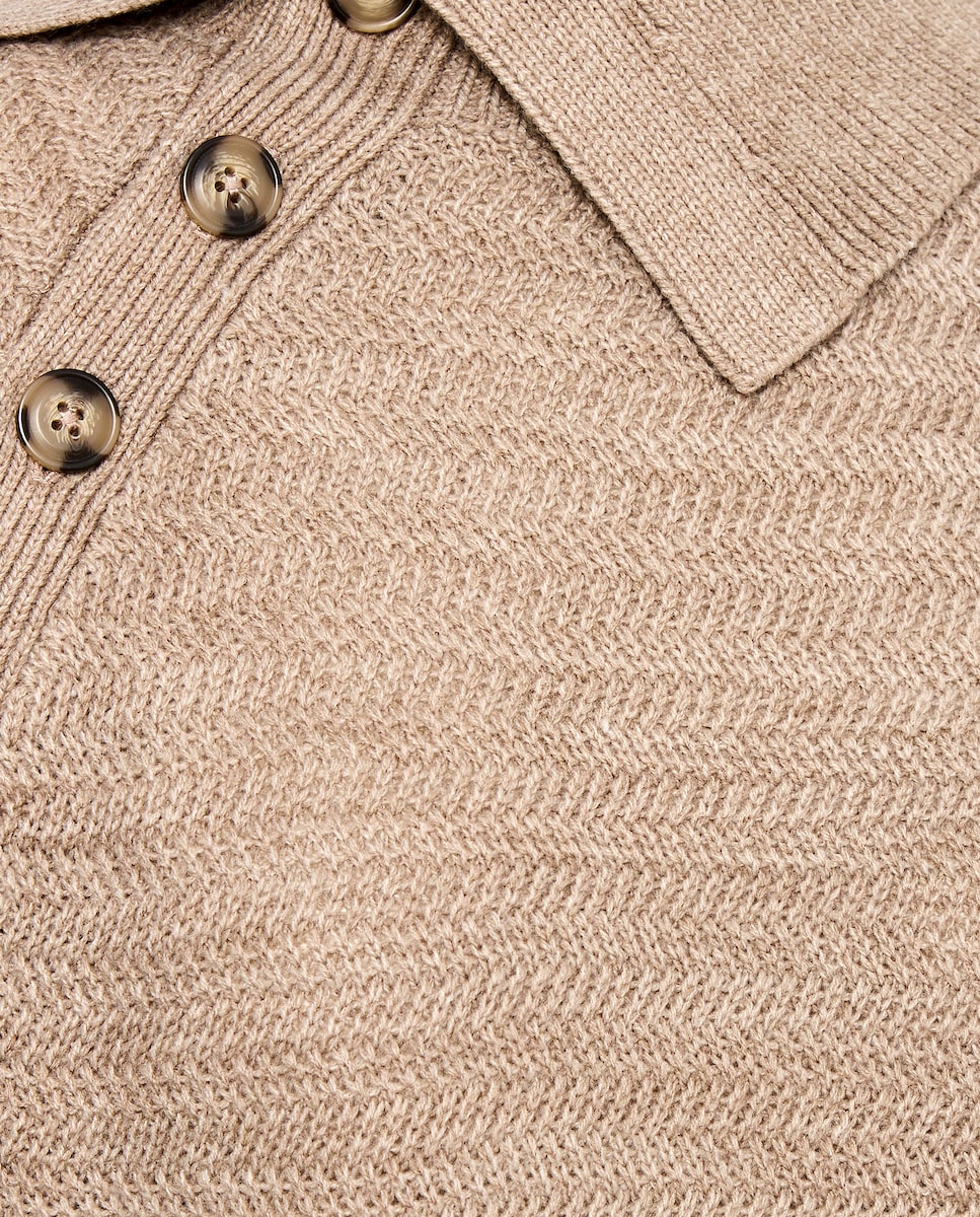 Camisola de Malha Estampada com Botões Castanho-6