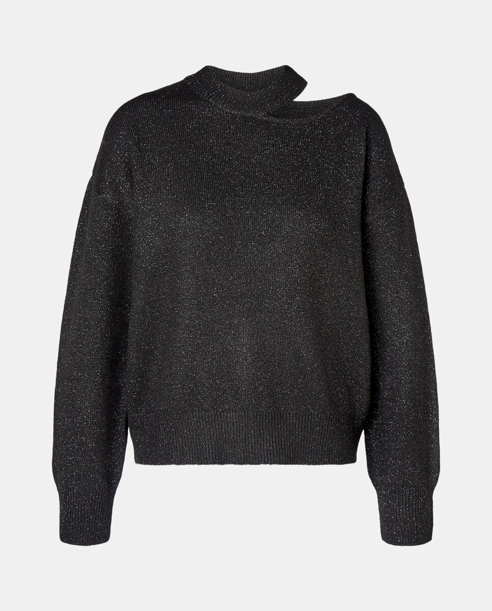 Camisola de Malha com Ombro Descoberto Preto-5