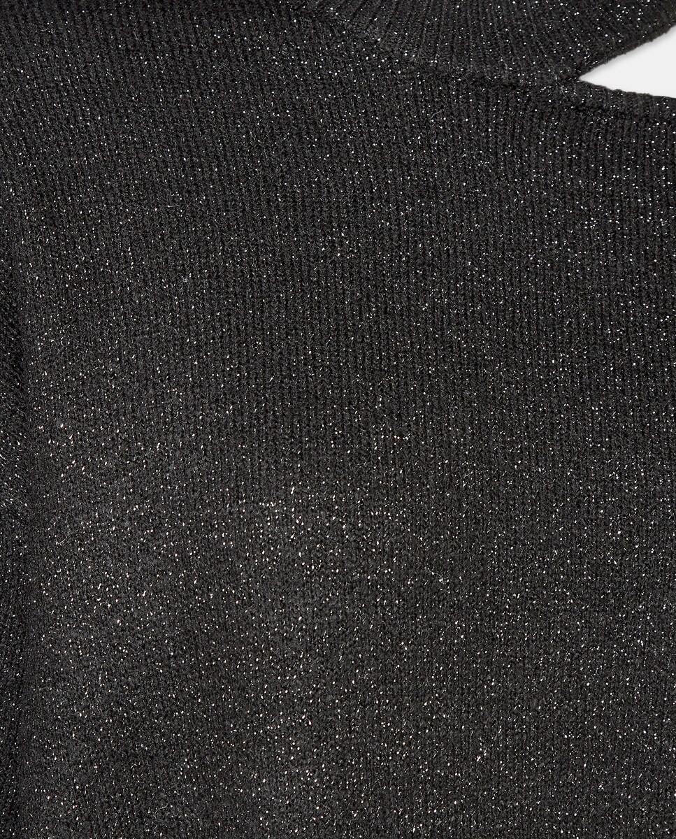 Camisola de Malha com Ombro Descoberto Preto-6