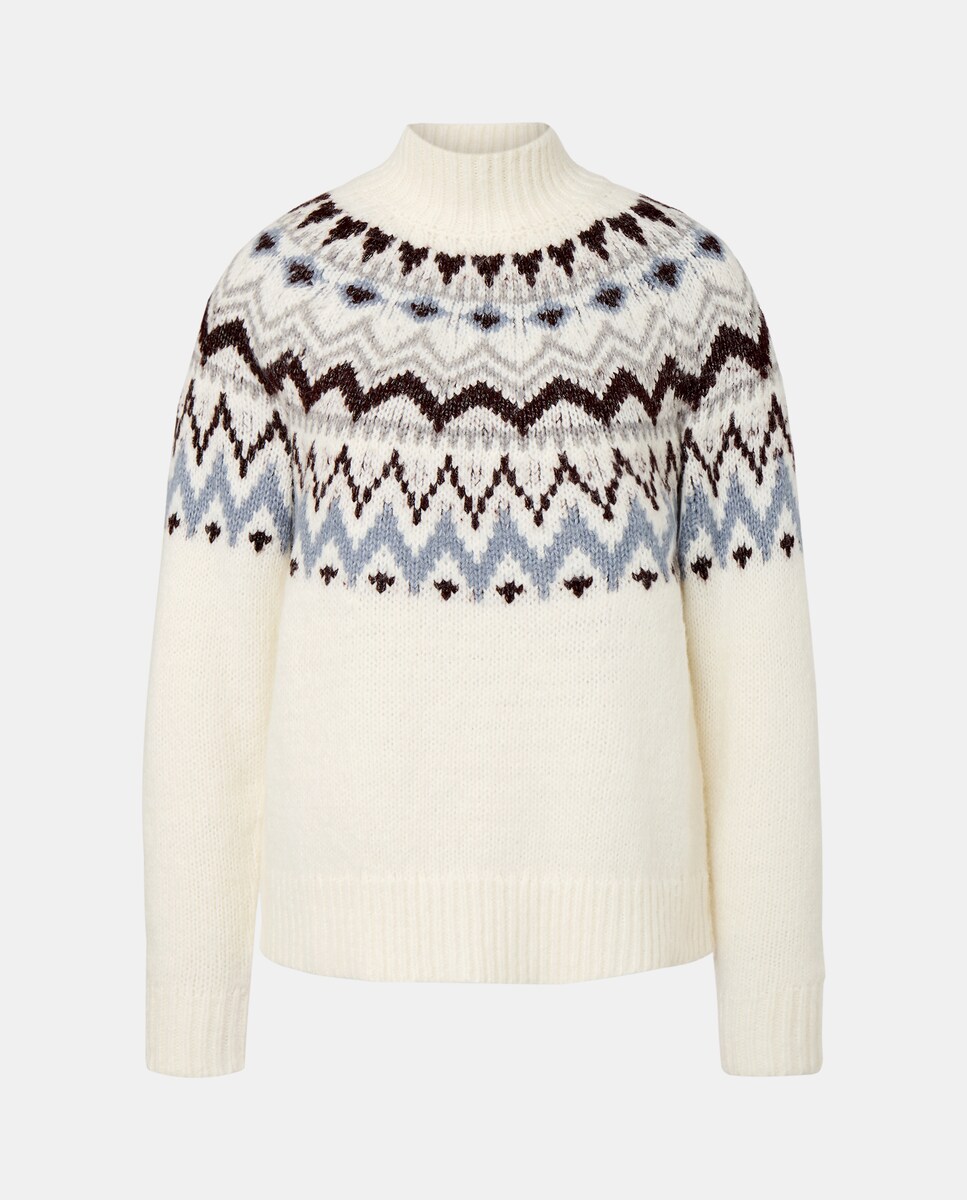 Camisola de Malha com Meia Gola com Rebordo Decorativo Branco-5