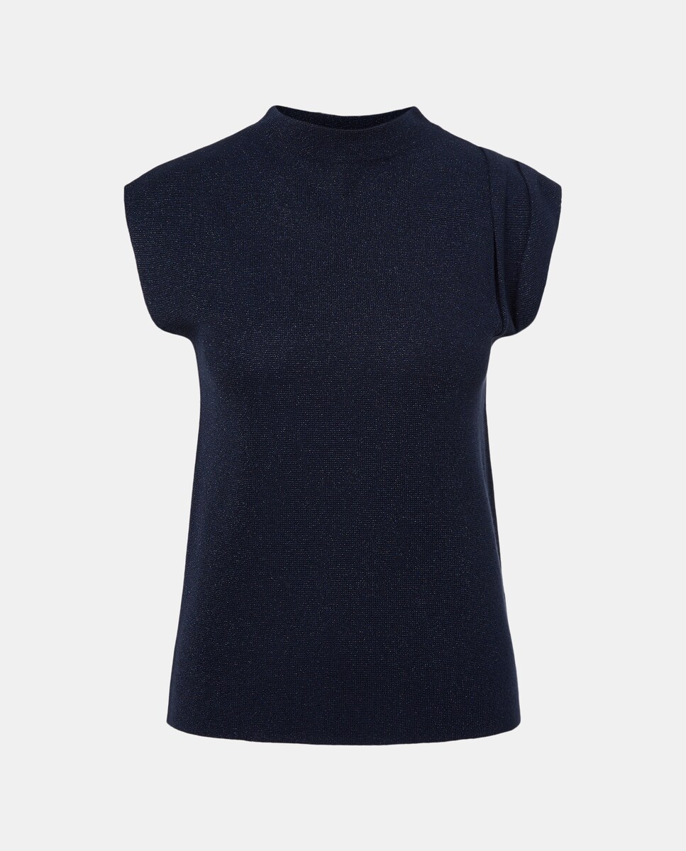 Camisola de Malha Lisa com Pregas no Ombro Azul-marinho-5