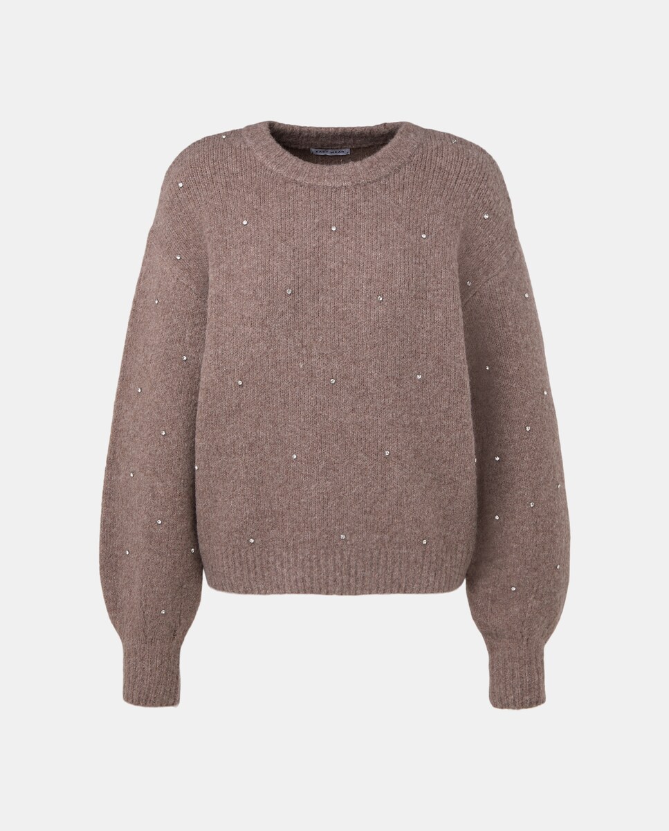 Camisola de Malha com Pedras Castanho-5