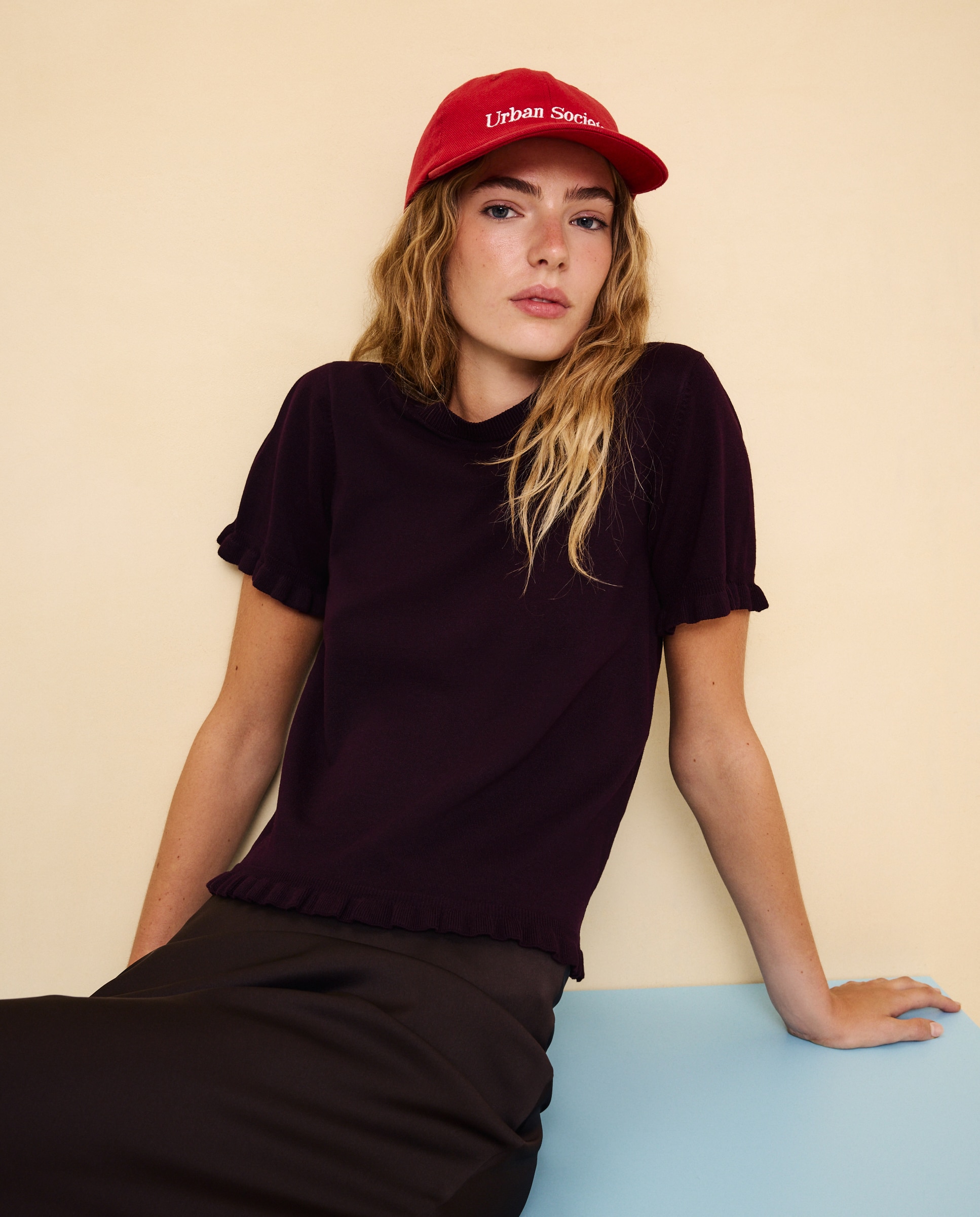 Imagen 1 de Jersey de mujer de manga corta con detalle de volantes - Easy Wear - 291 Berenjena 291 Berenjena