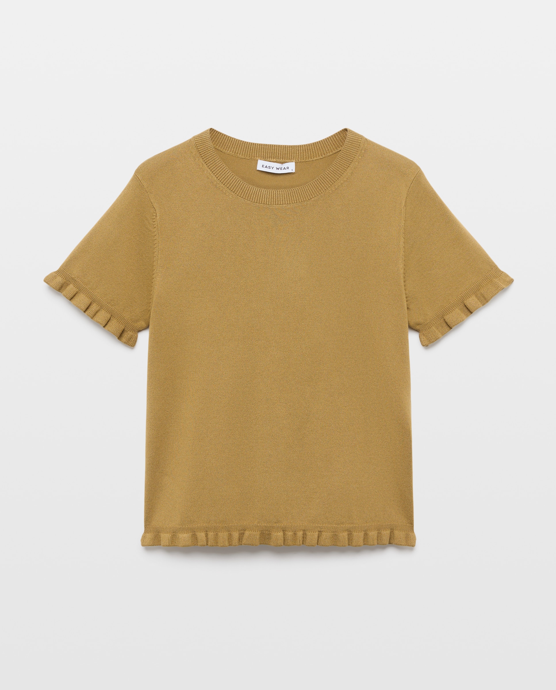 Camisola de Malha de Manga Curta com Detalhe de Folhos 560 Azeitona-5