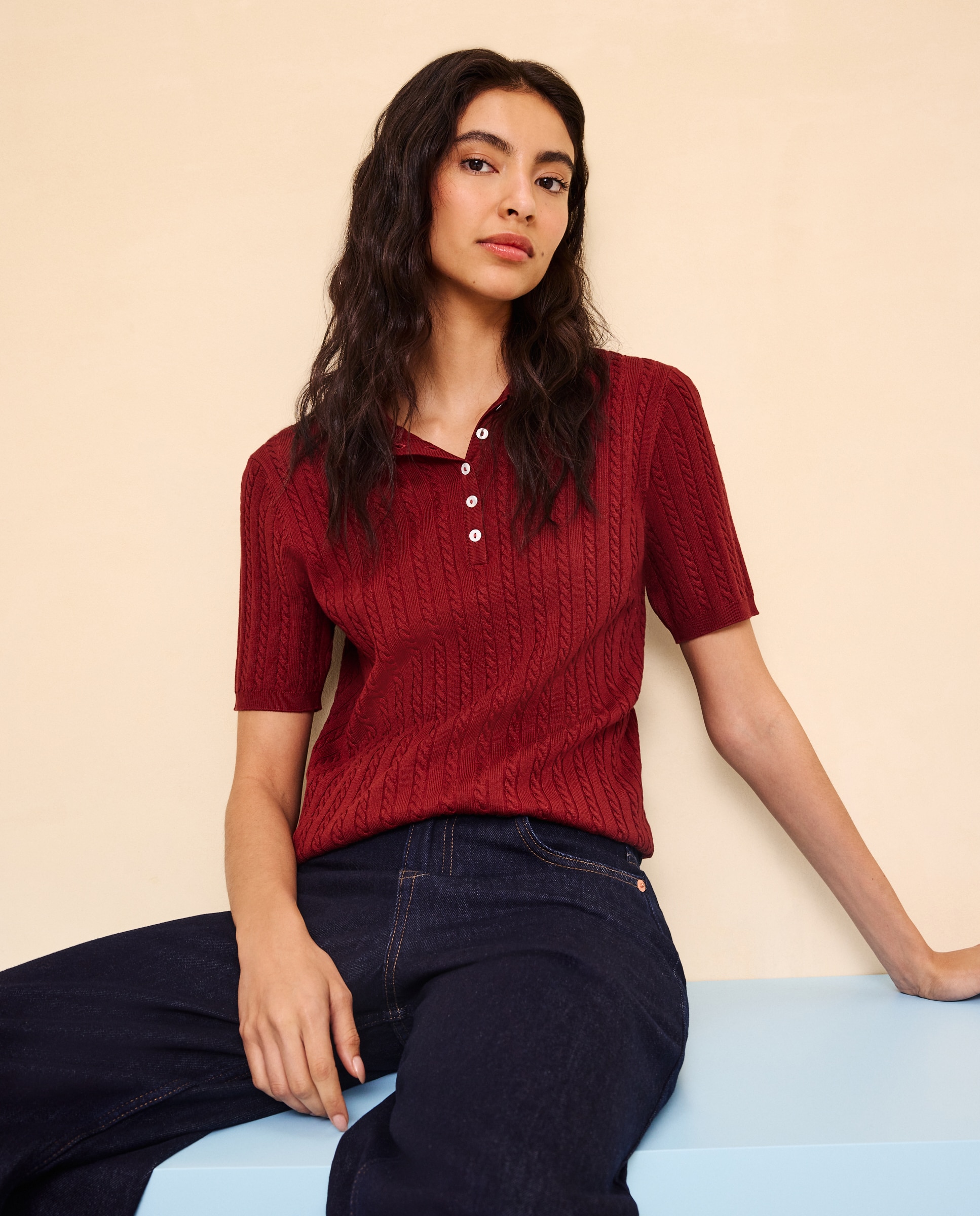 Jersey cuello polo con ochos de mujer - Easy Wear - 790 Bronce 790 Bronce-1