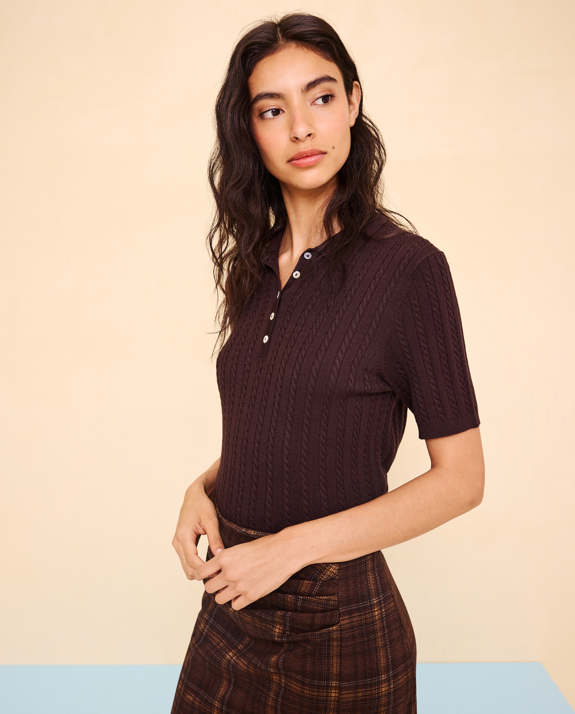 Jersey cuello polo con ochos de mujer - Easy Wear - Chocolate Chocolate-1