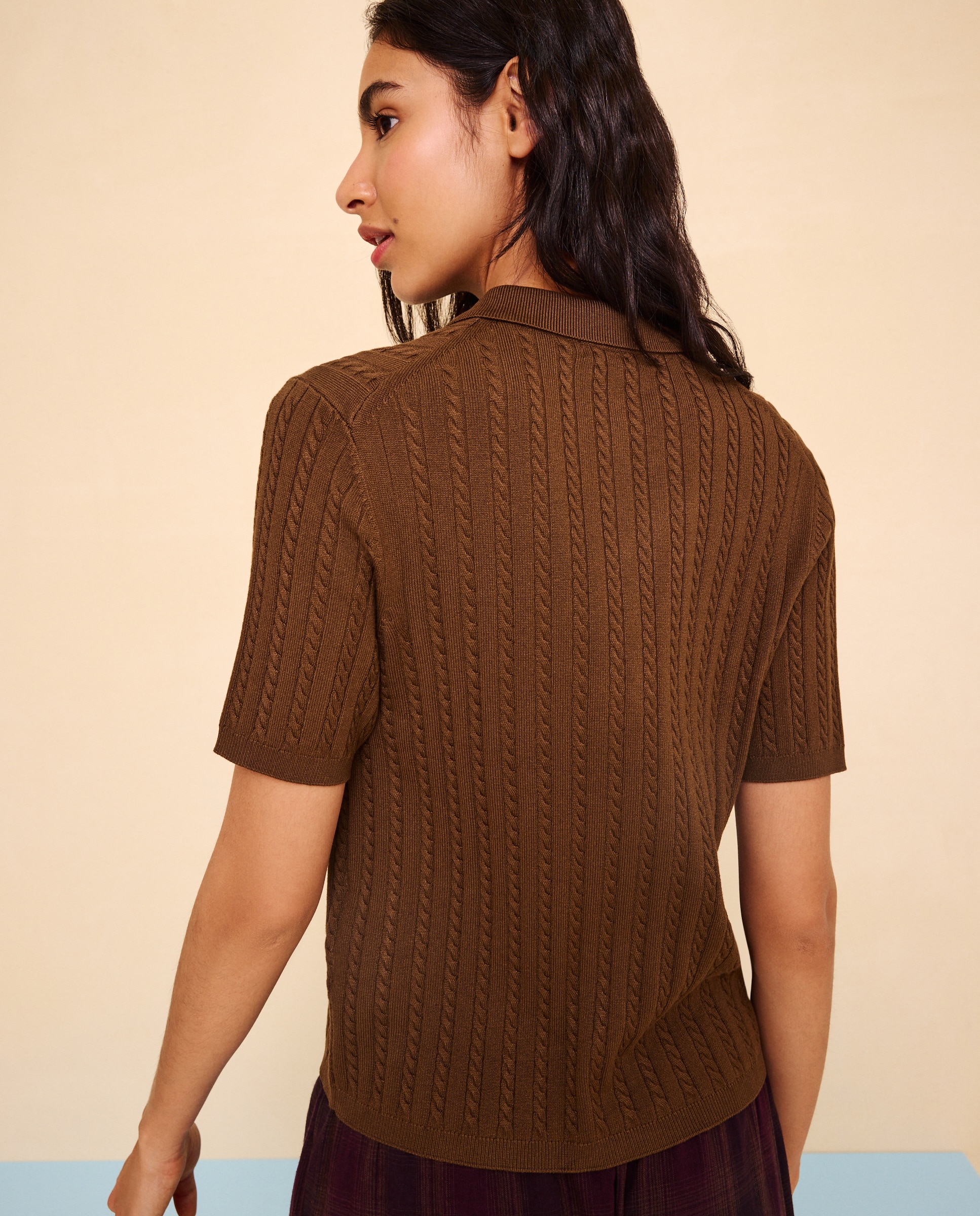 Camisola de Malha do Cabo com Colarinho de Polo 371 Óleo-3