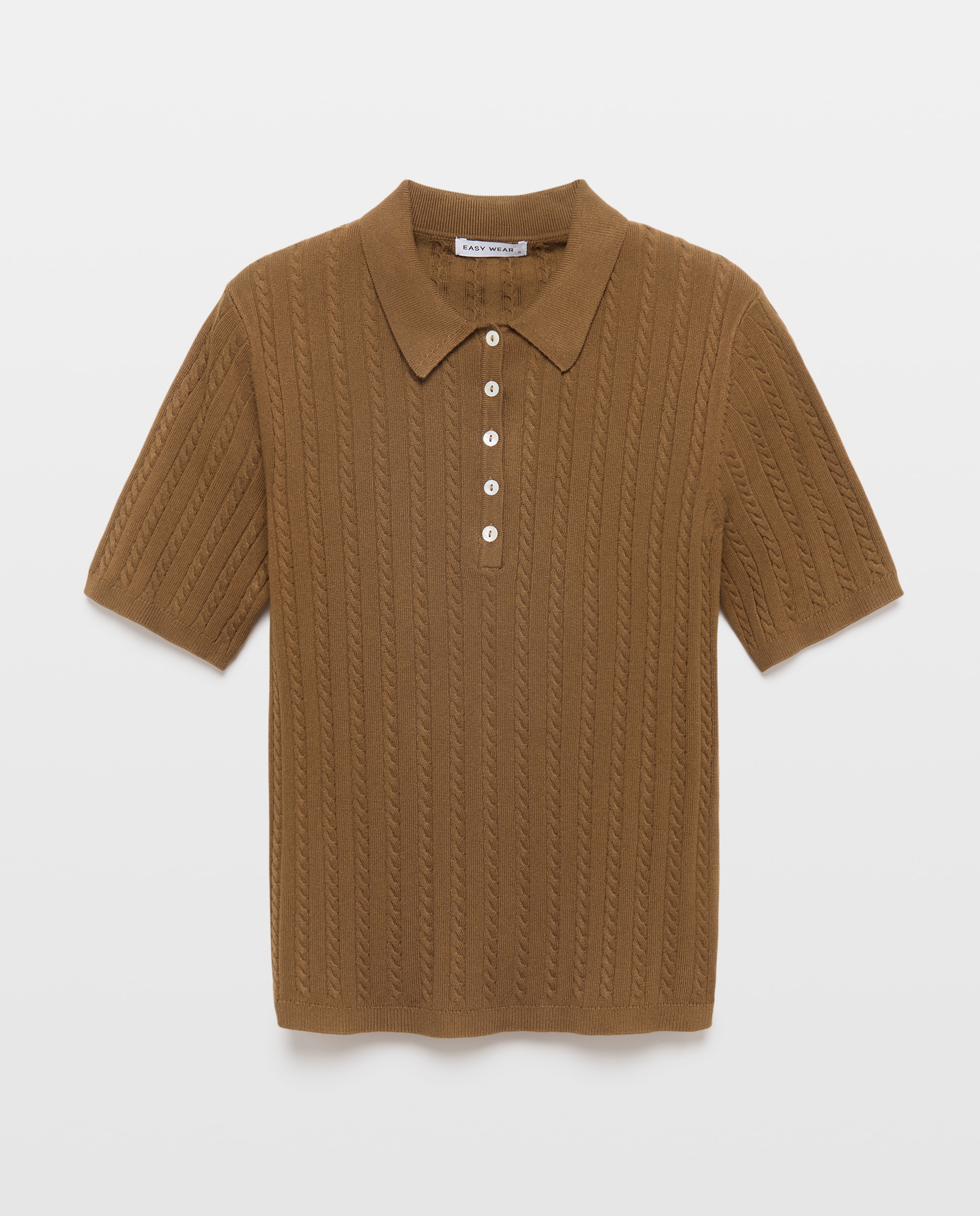 Camisola de Malha do Cabo com Colarinho de Polo 371 Óleo-4