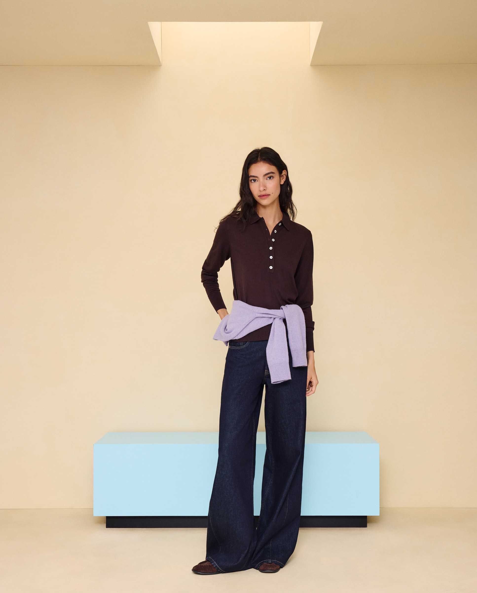 Jersey de mujer cuelllo polo con lana - Easy Wear - Marrón Marrón-1
