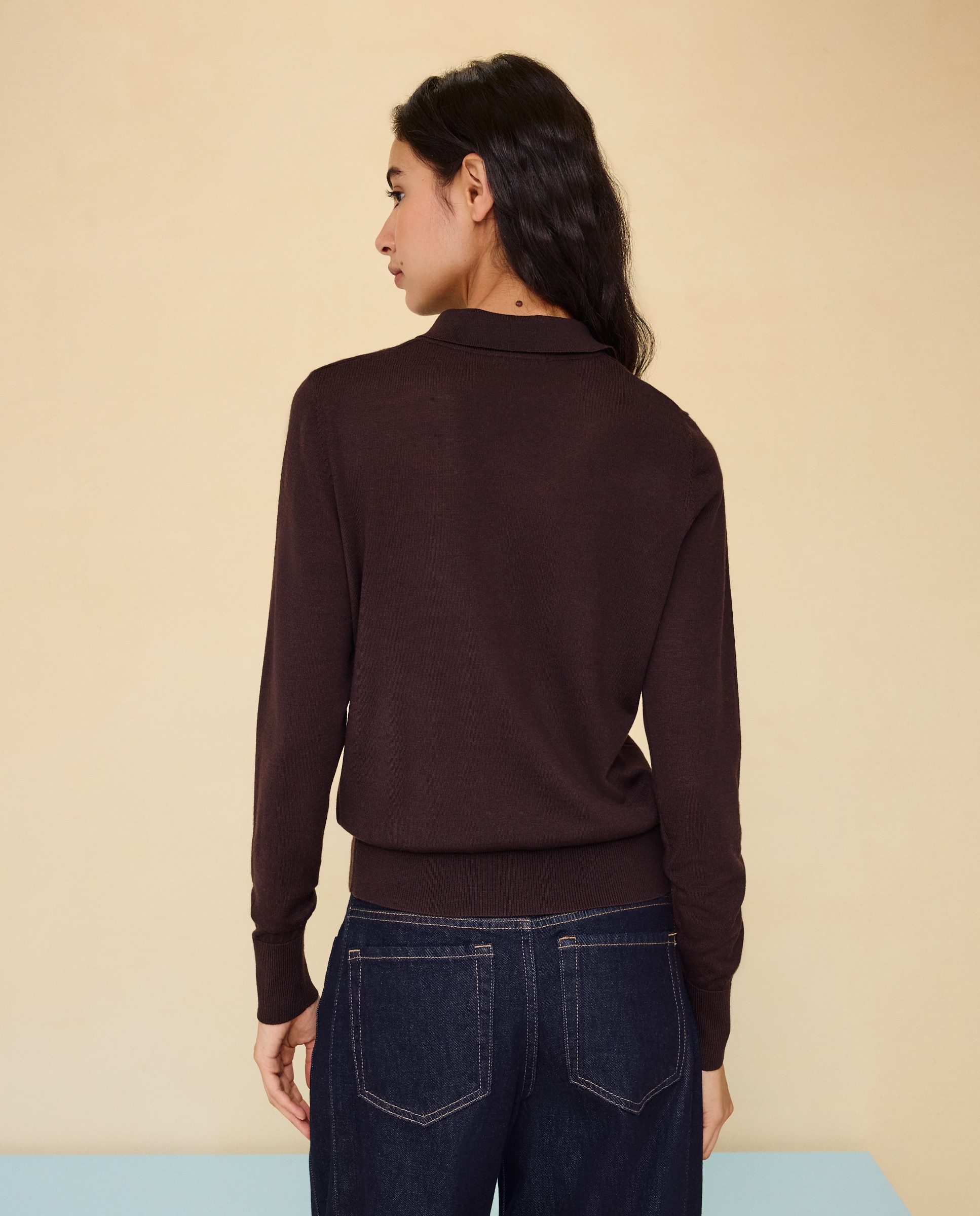 Jersey de mujer cuelllo polo con lana - Easy Wear - Marrón Marrón-3