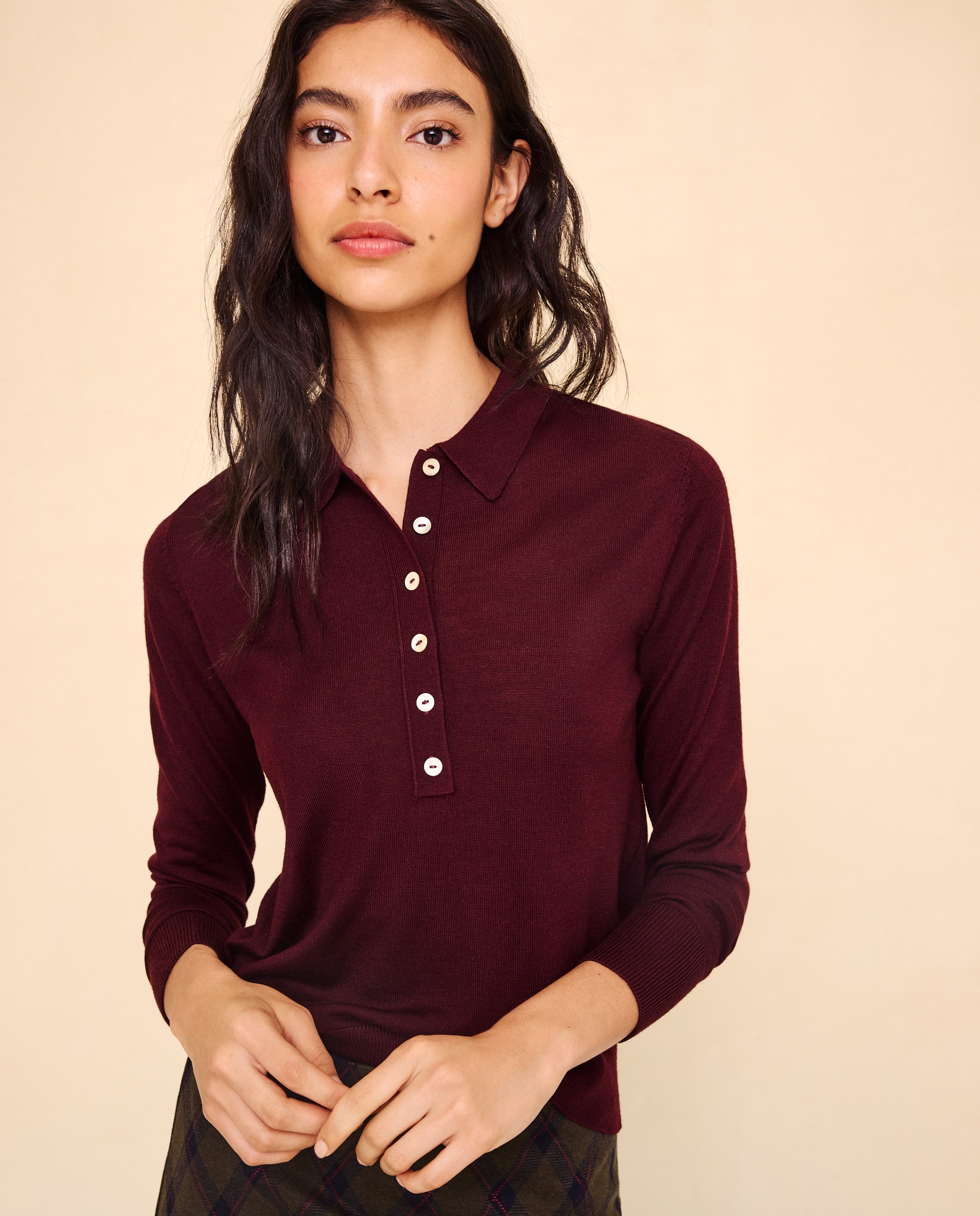 Jersey de mujer cuelllo polo con lana - Easy Wear - Burdeos Burdeos-1
