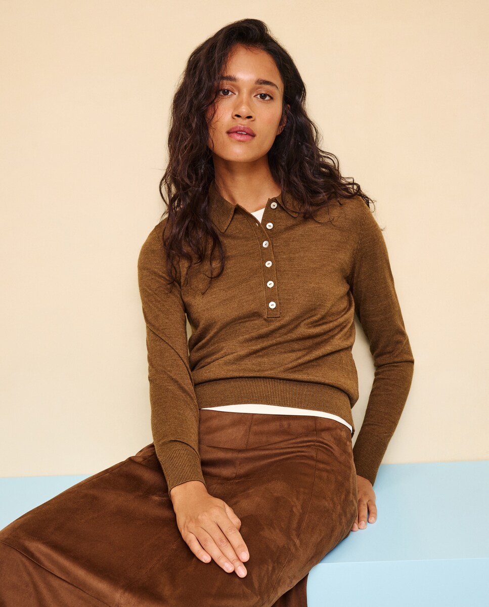 Imagen 0 de Jersey de mujer cuelllo polo con lana 560 Oliva