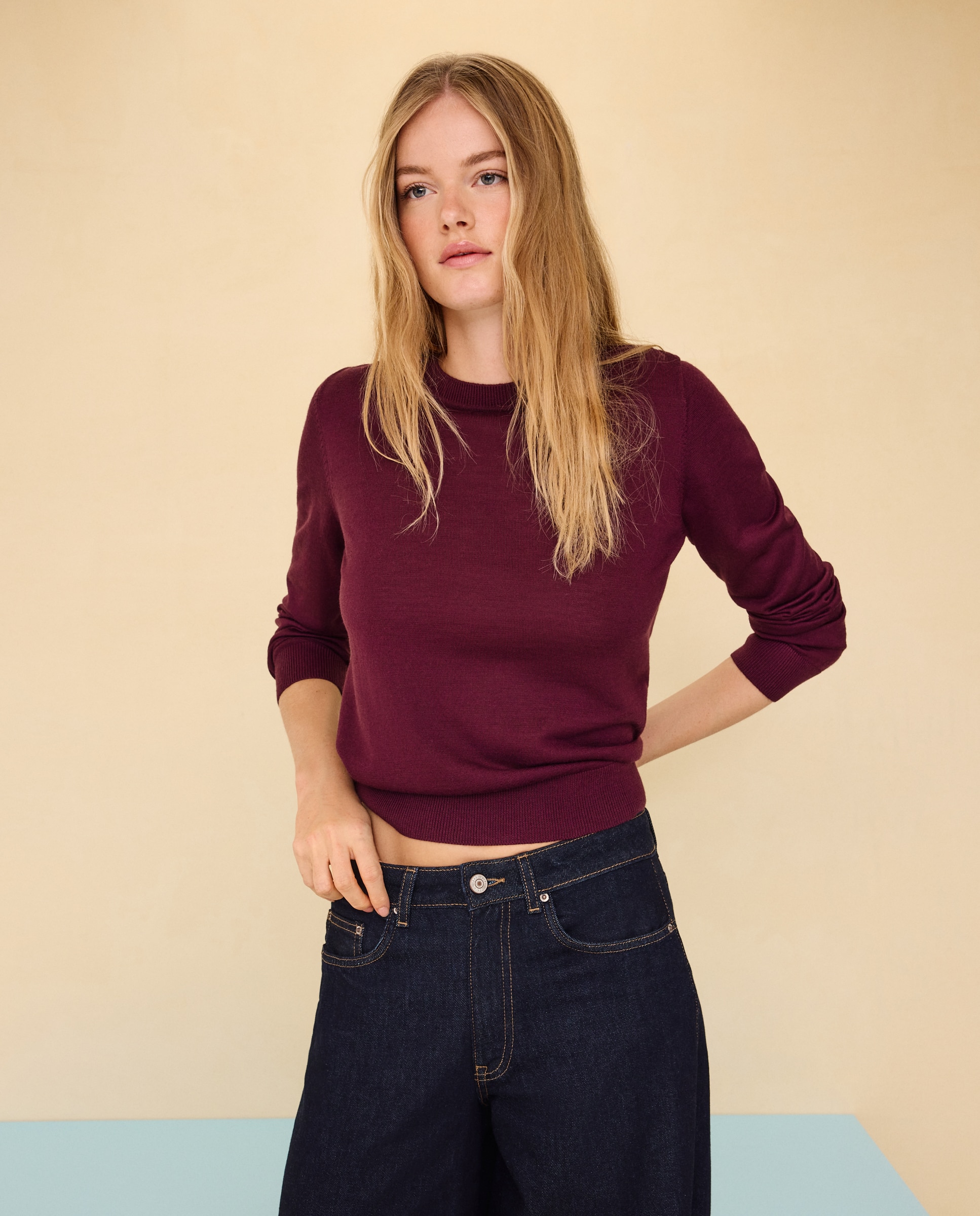 Jersey de mujer cuello caja con lana - Easy Wear - Burdeos Burdeos-1