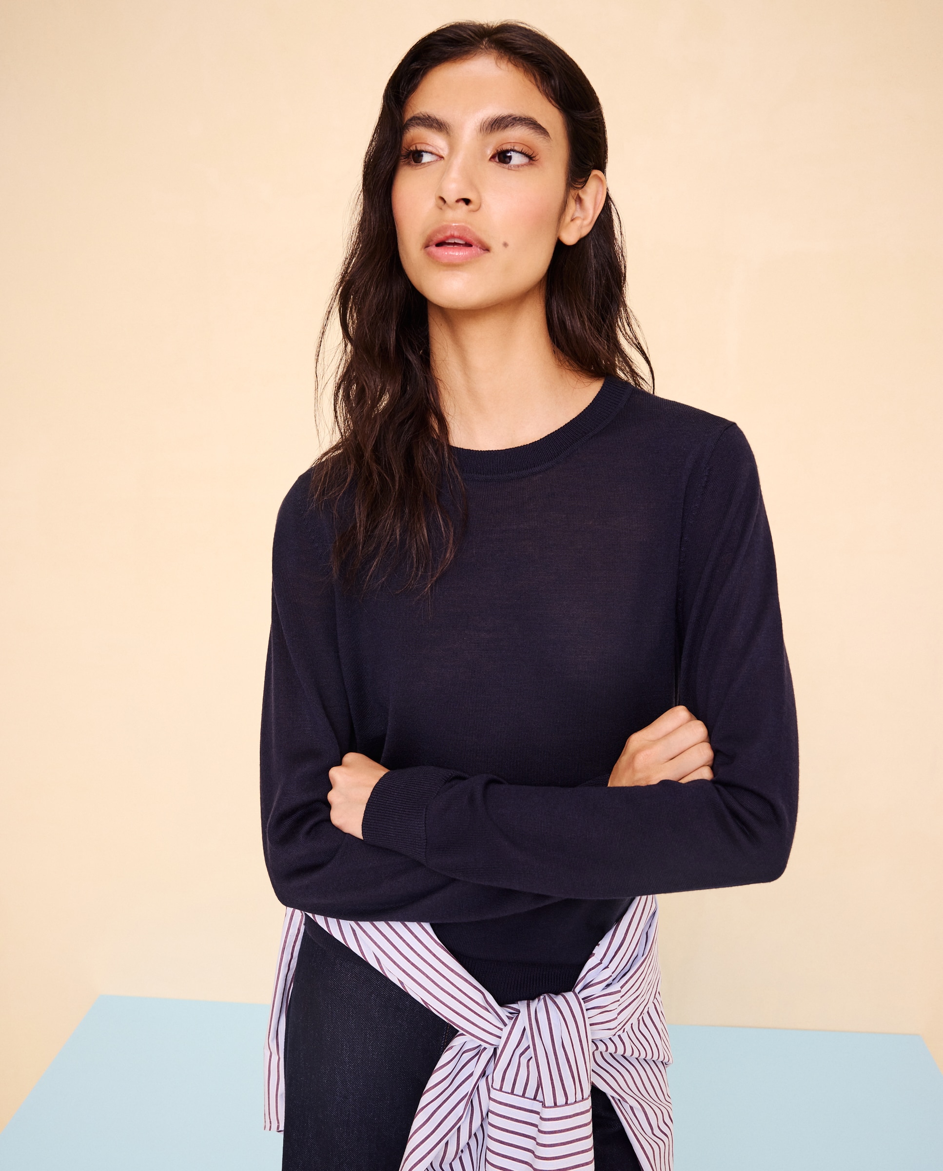 Jersey de mujer cuello caja con lana - Easy Wear - Azul marino Azul marino-1