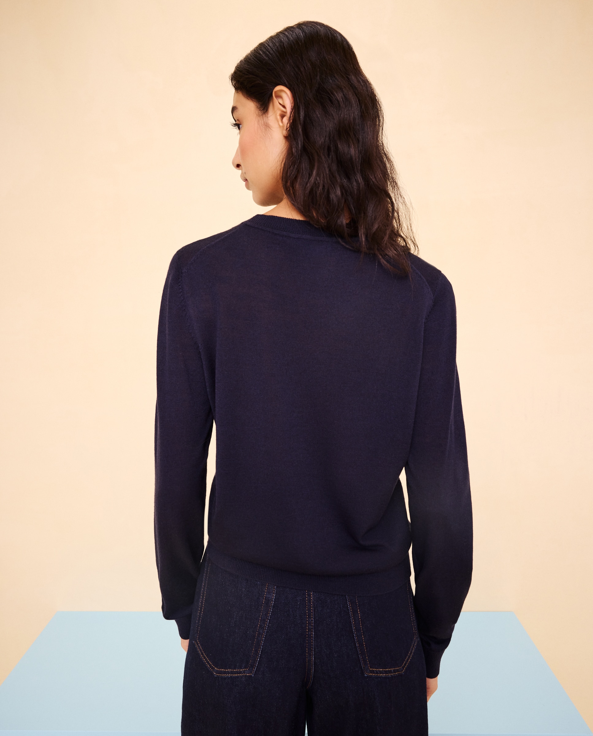 Jersey de mujer cuello caja con lana - Easy Wear - Azul marino Azul marino-3