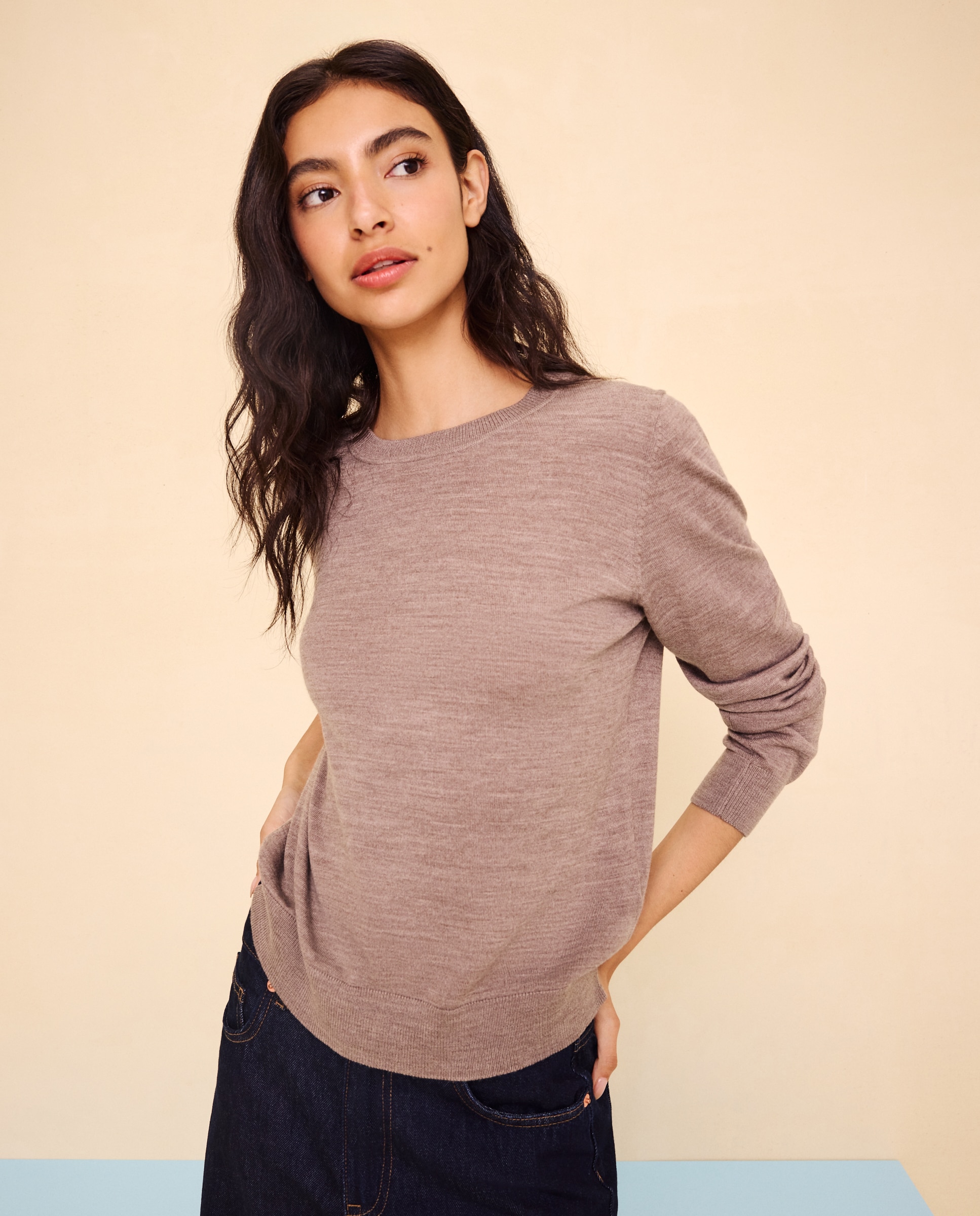 Jersey de mujer cuello caja con lana - Easy Wear - Visón claro Visón claro-1
