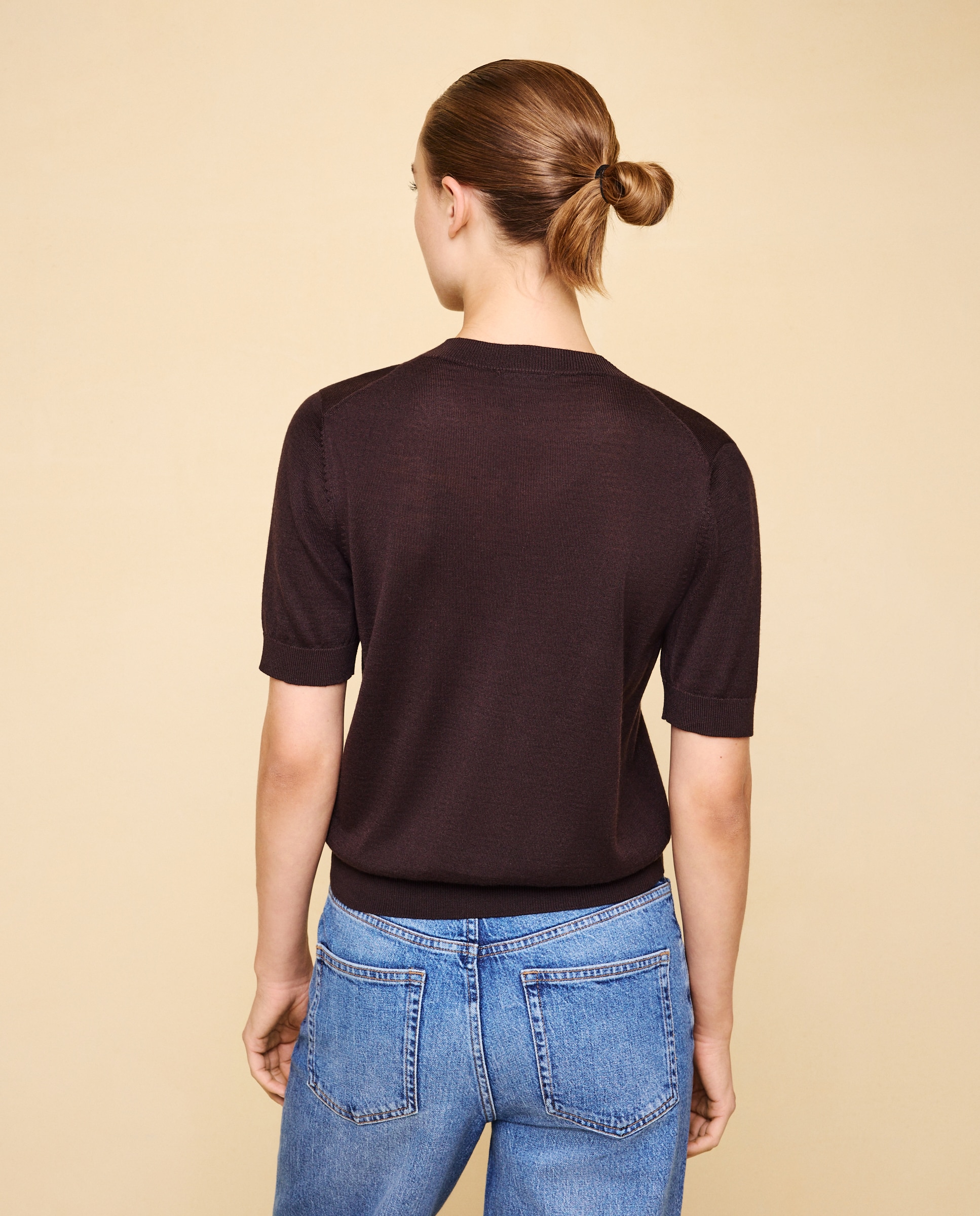 Jersey de mujer cuello pico con lana - Easy Wear - Marrón Marrón-3