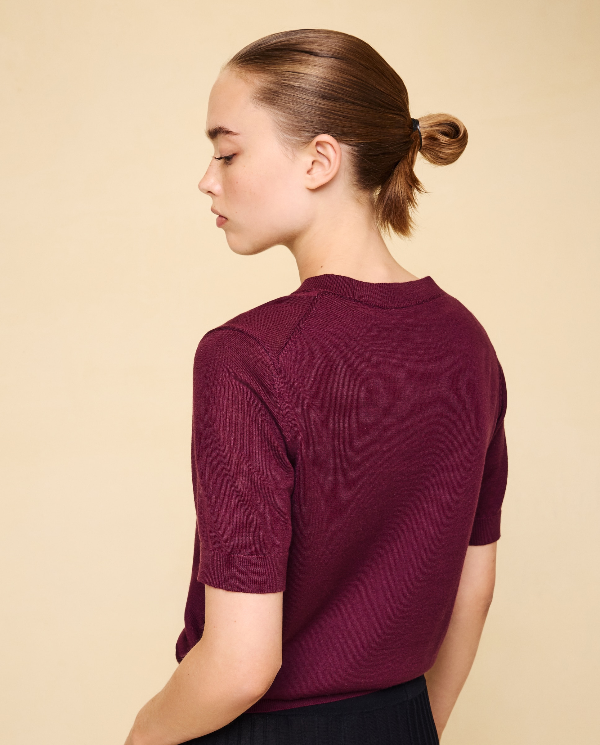 Jersey de mujer cuello pico con lana - Easy Wear - Burdeos Burdeos-3