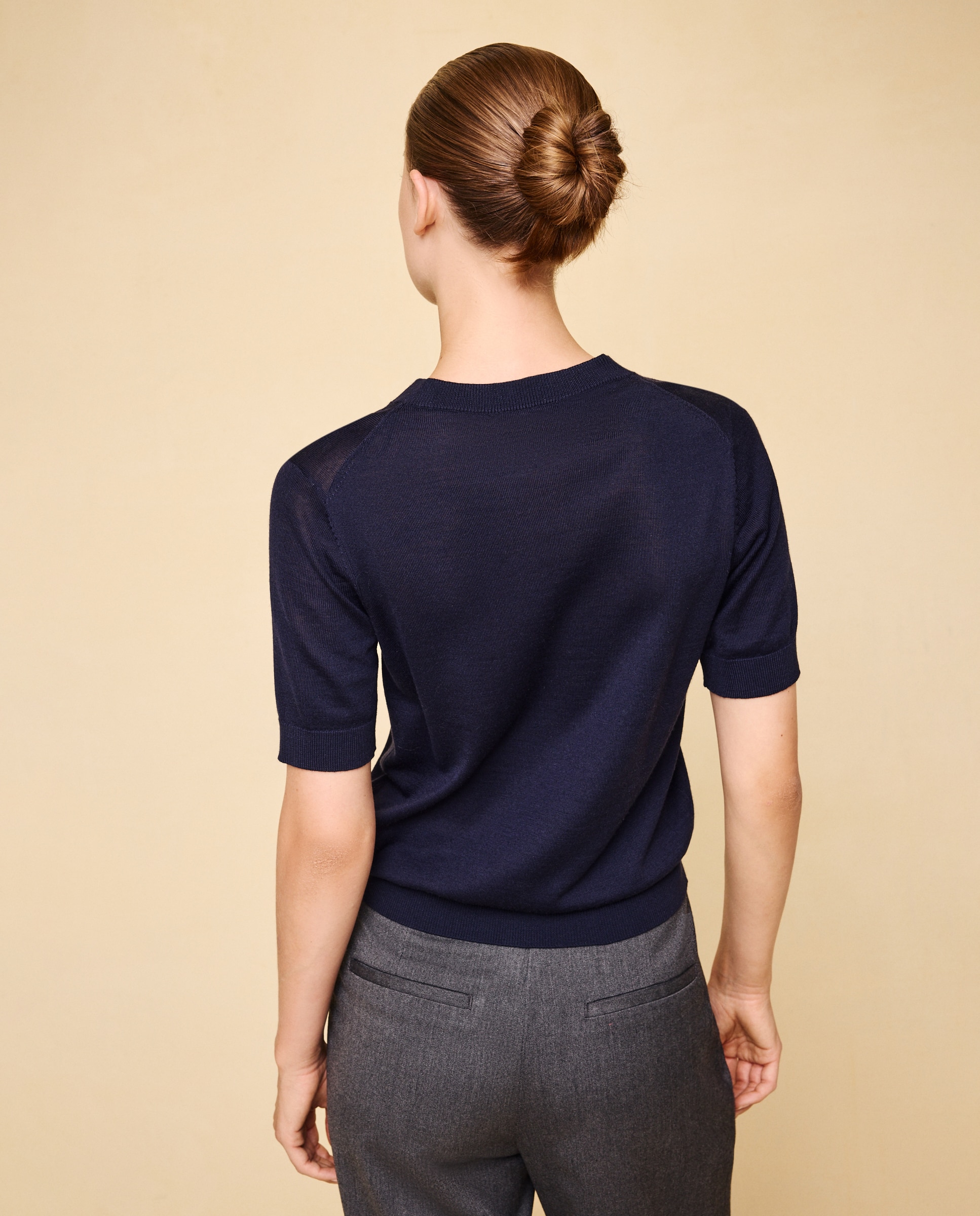 Jersey de mujer cuello pico con lana - Easy Wear - Azul marino Azul marino-3