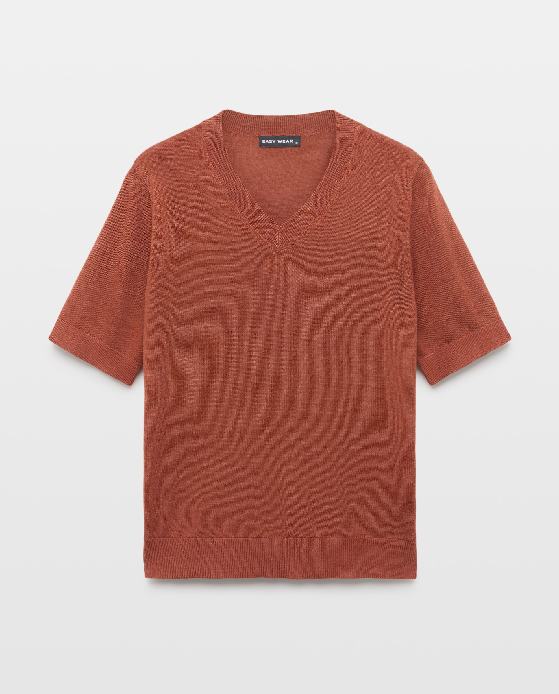 Camisola de Malha com Decote em Bico e em Lã 770 Terracota-4