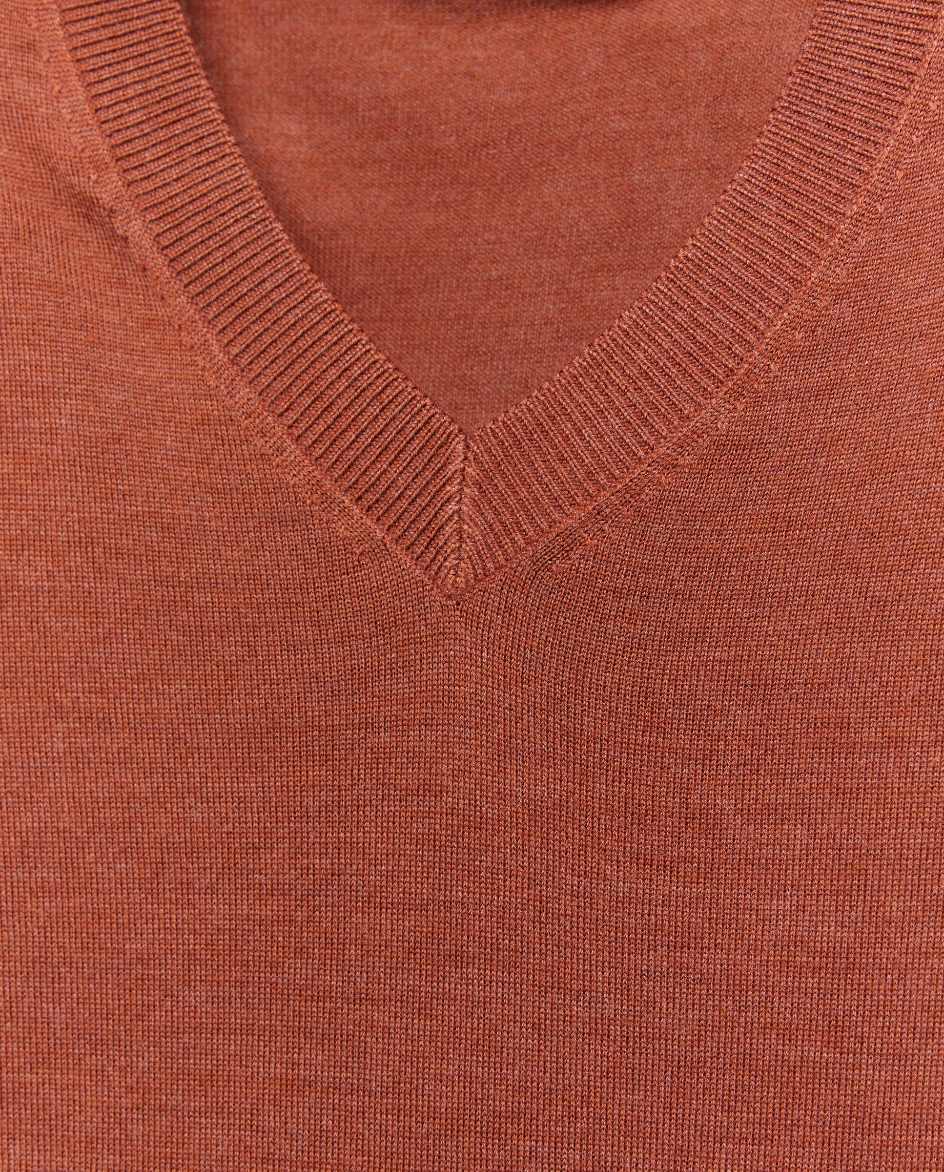 Camisola de Malha com Decote em Bico e em Lã 770 Terracota-5