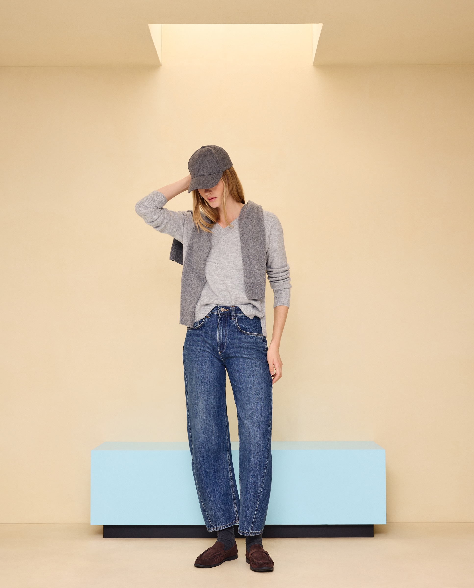 Jersey cuello pico soft de mujer - Easy Wear - Gris claro Gris claro-1