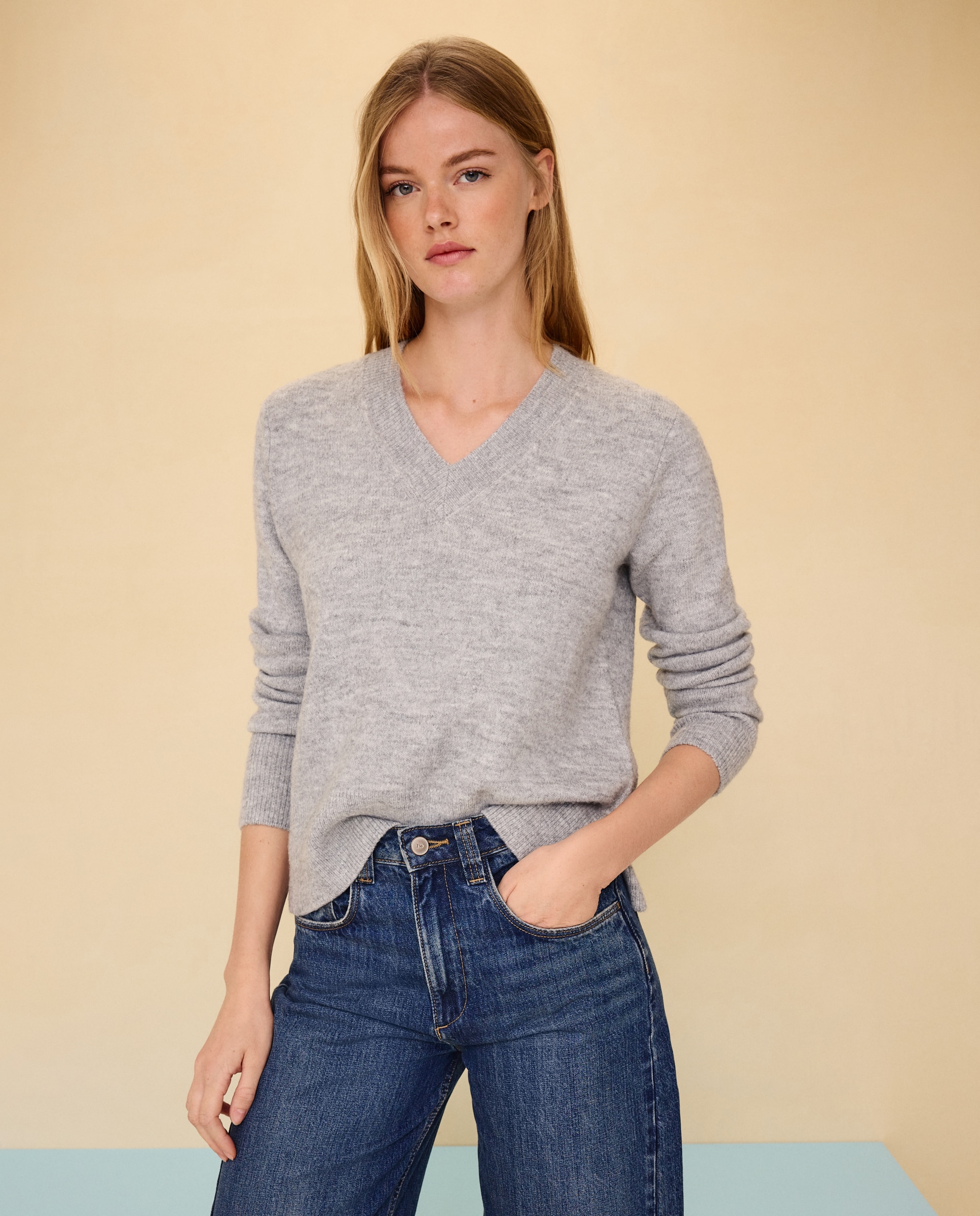 Jersey cuello pico soft de mujer - Easy Wear - Gris claro Gris claro-2