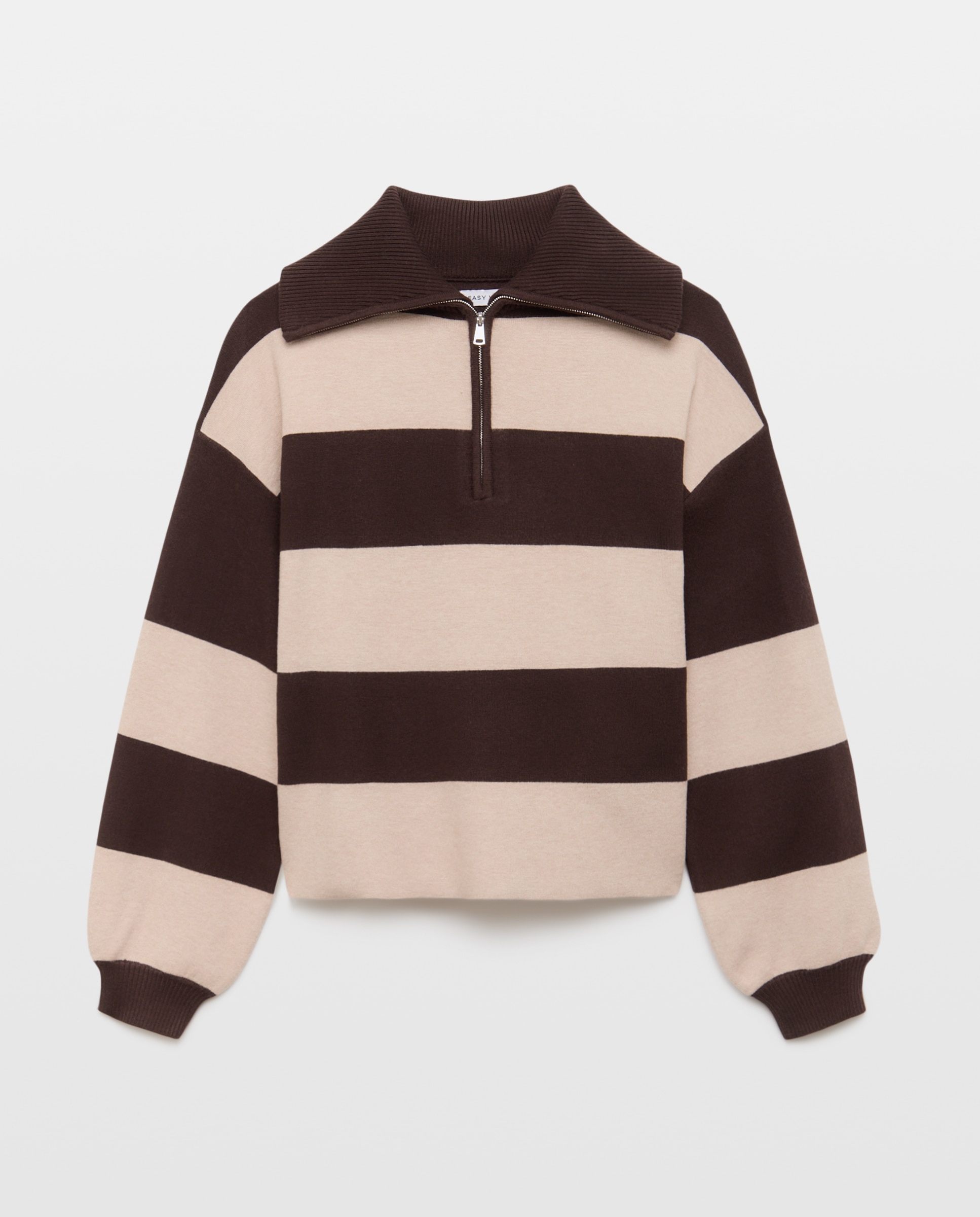 Camisola de Malha com Colarinho de Polo e Fecho de Correr Castanho-4