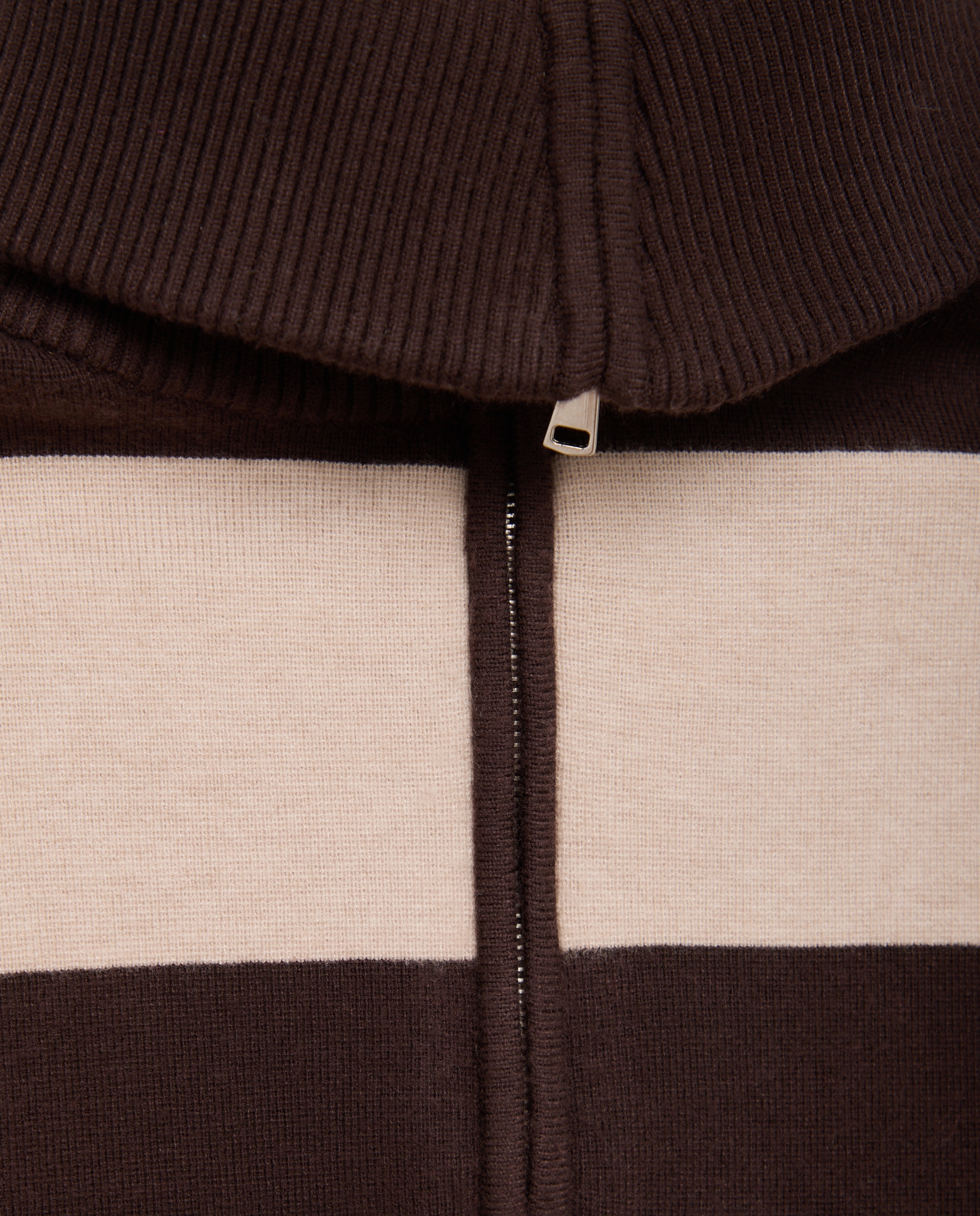 Camisola de Malha com Colarinho de Polo e Fecho de Correr Castanho-5