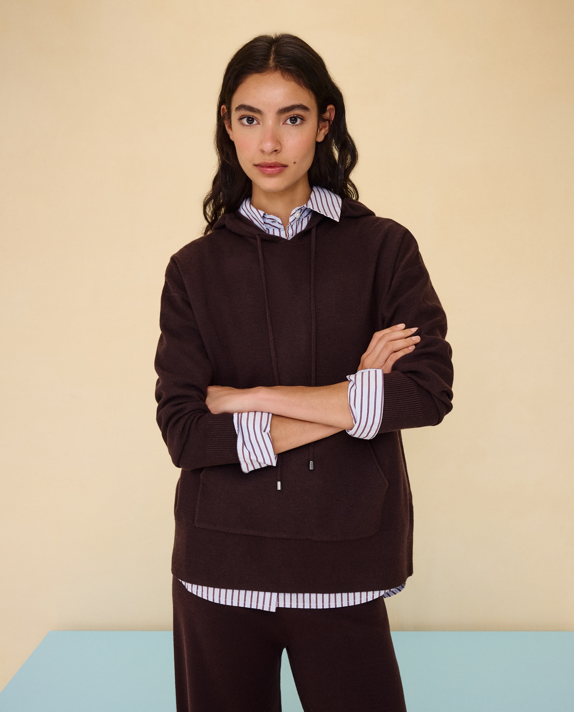 Imagen 0 de Jersey con capucha y bolsillo frontal de mujer Marrón
