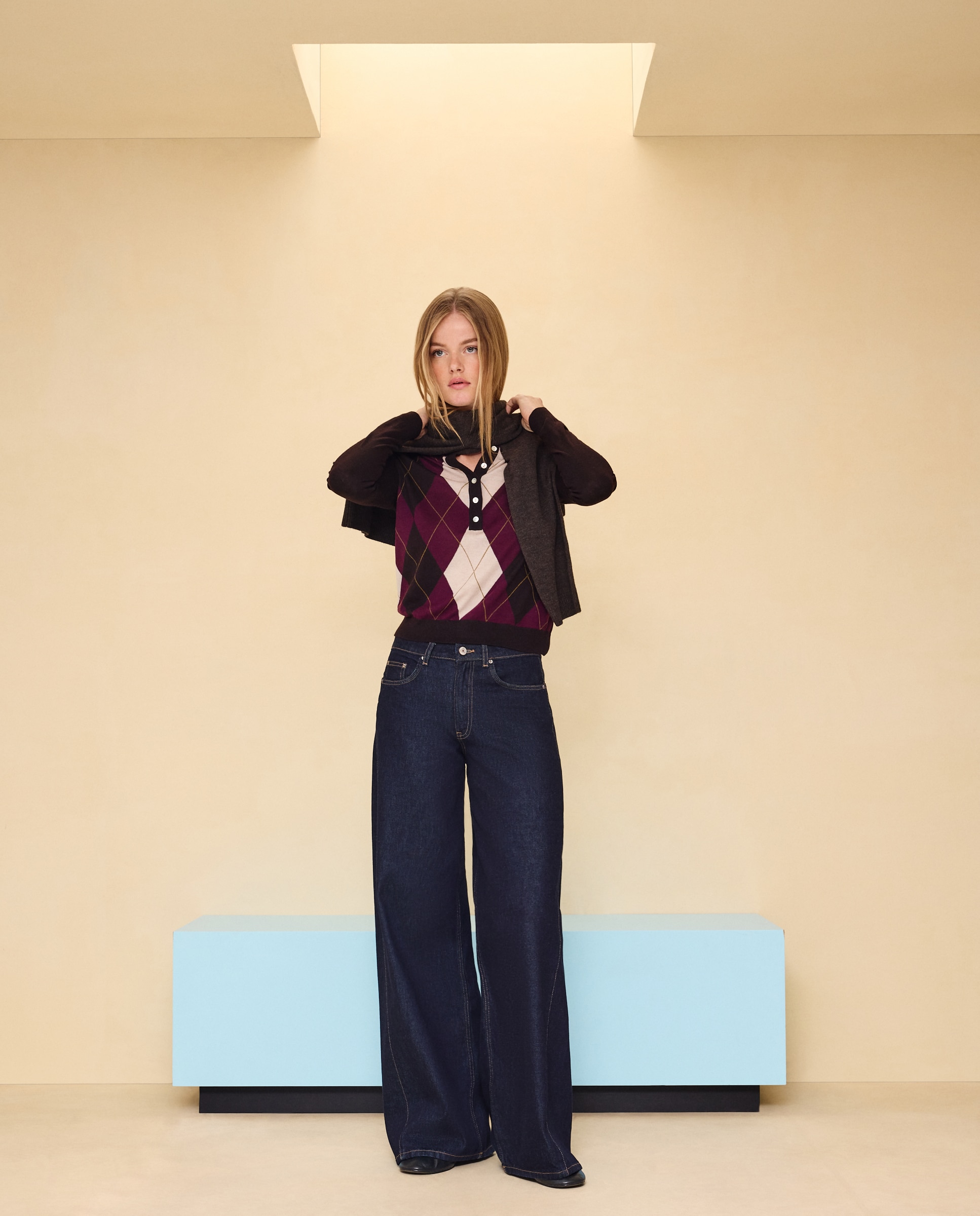 Jersey de mujer cuello polo con rombos de mujer - Easy Wear - Marrón Marrón-2