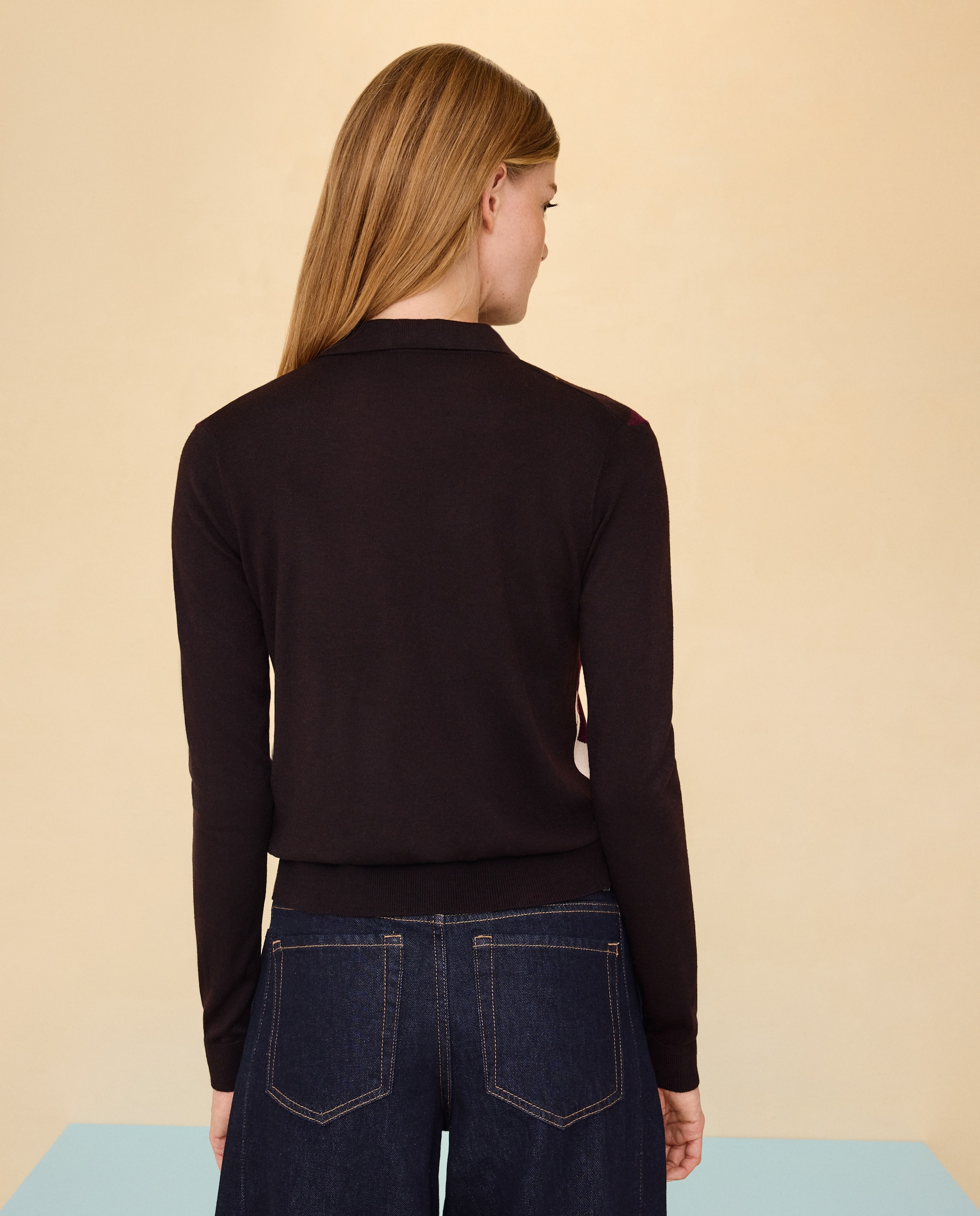 Jersey de mujer cuello polo con rombos de mujer - Easy Wear - Marrón Marrón-3