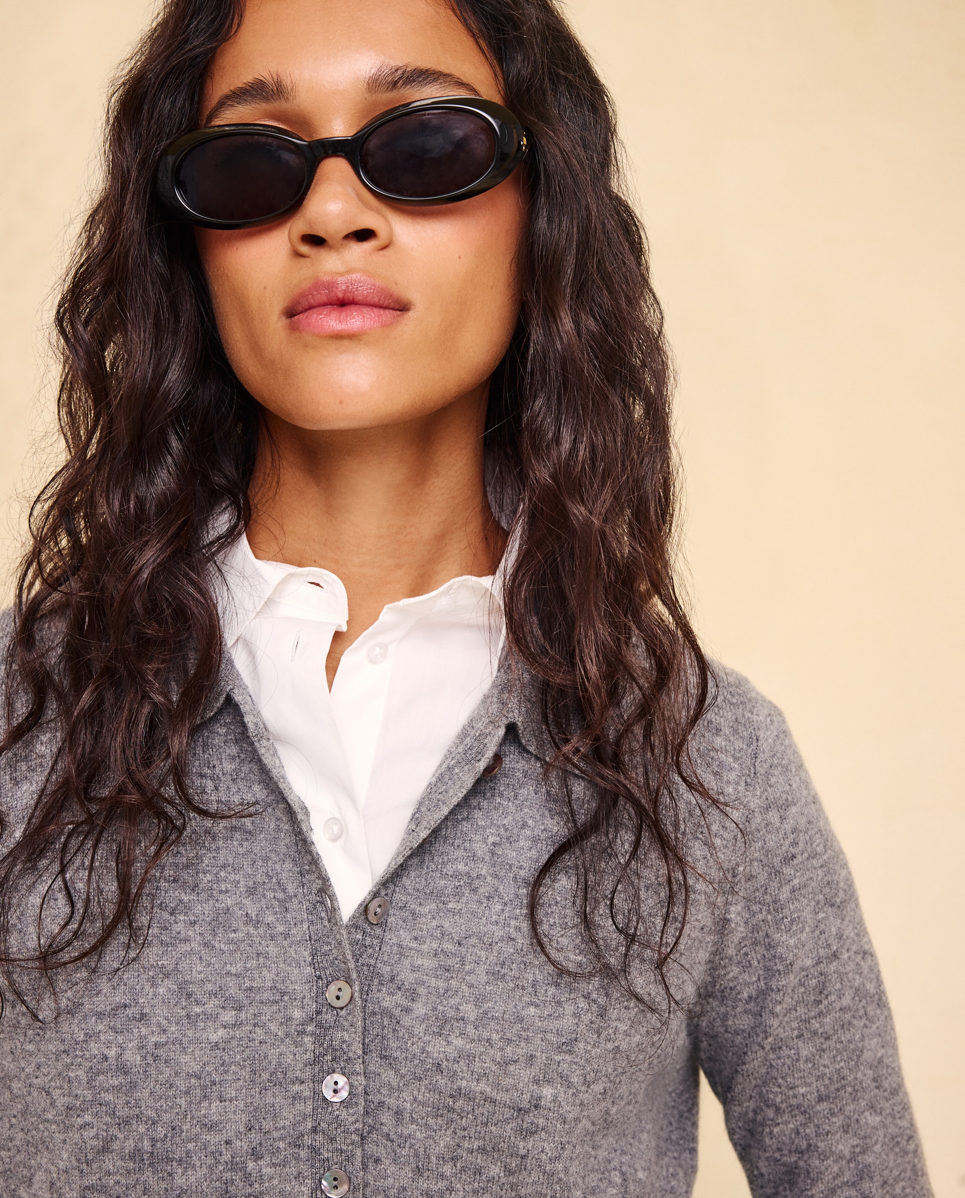 Jersey cuello polo lana cashmere de mujer. - Easy Wear - 820 Gris medio 820 Gris medio-1