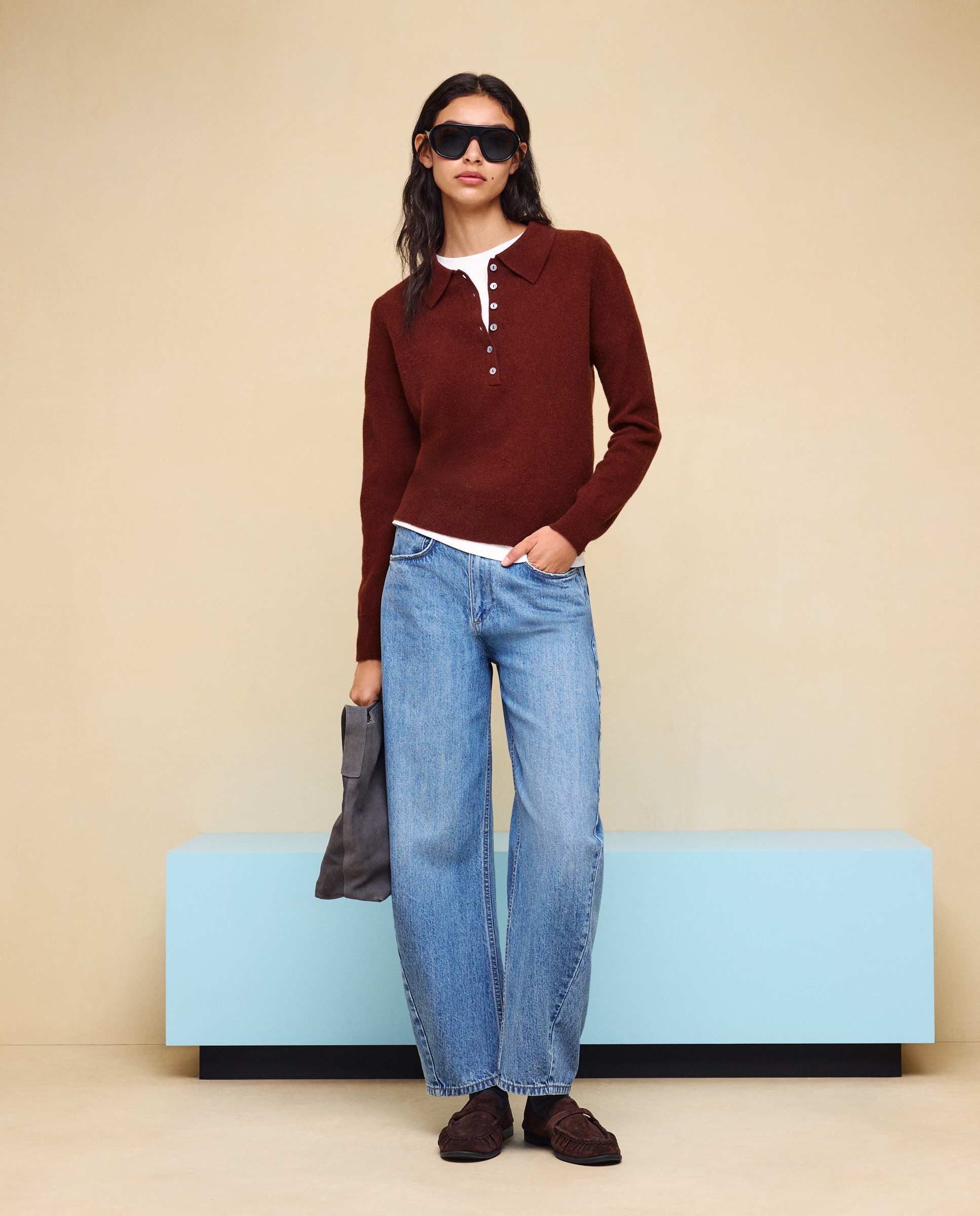 Imagen 0 de Jersey cuello polo lana cashmere de mujer. 770 Terracota