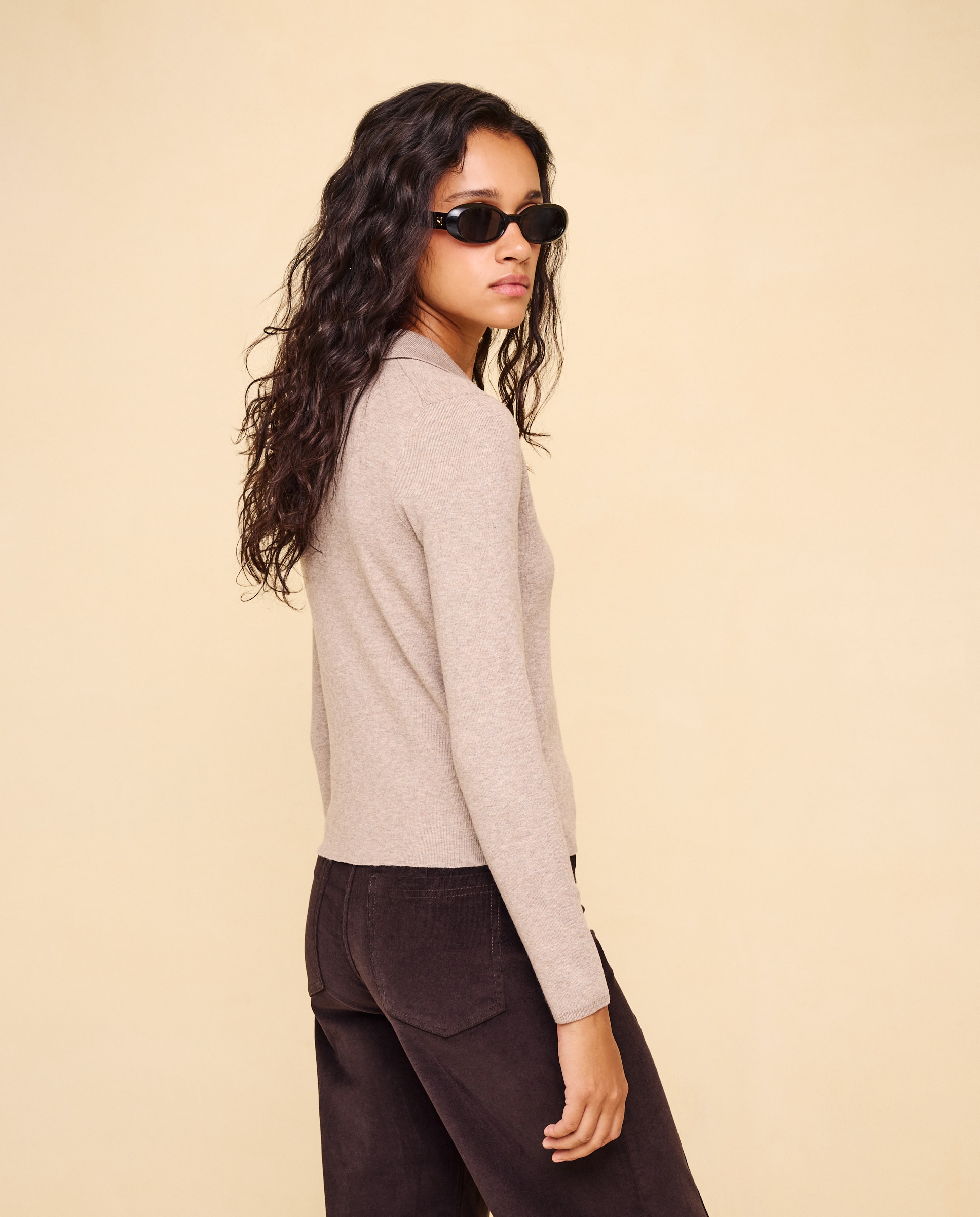 Jersey cuello polo abierto soft de mujer - Easy Wear - Visón claro Visón claro-3