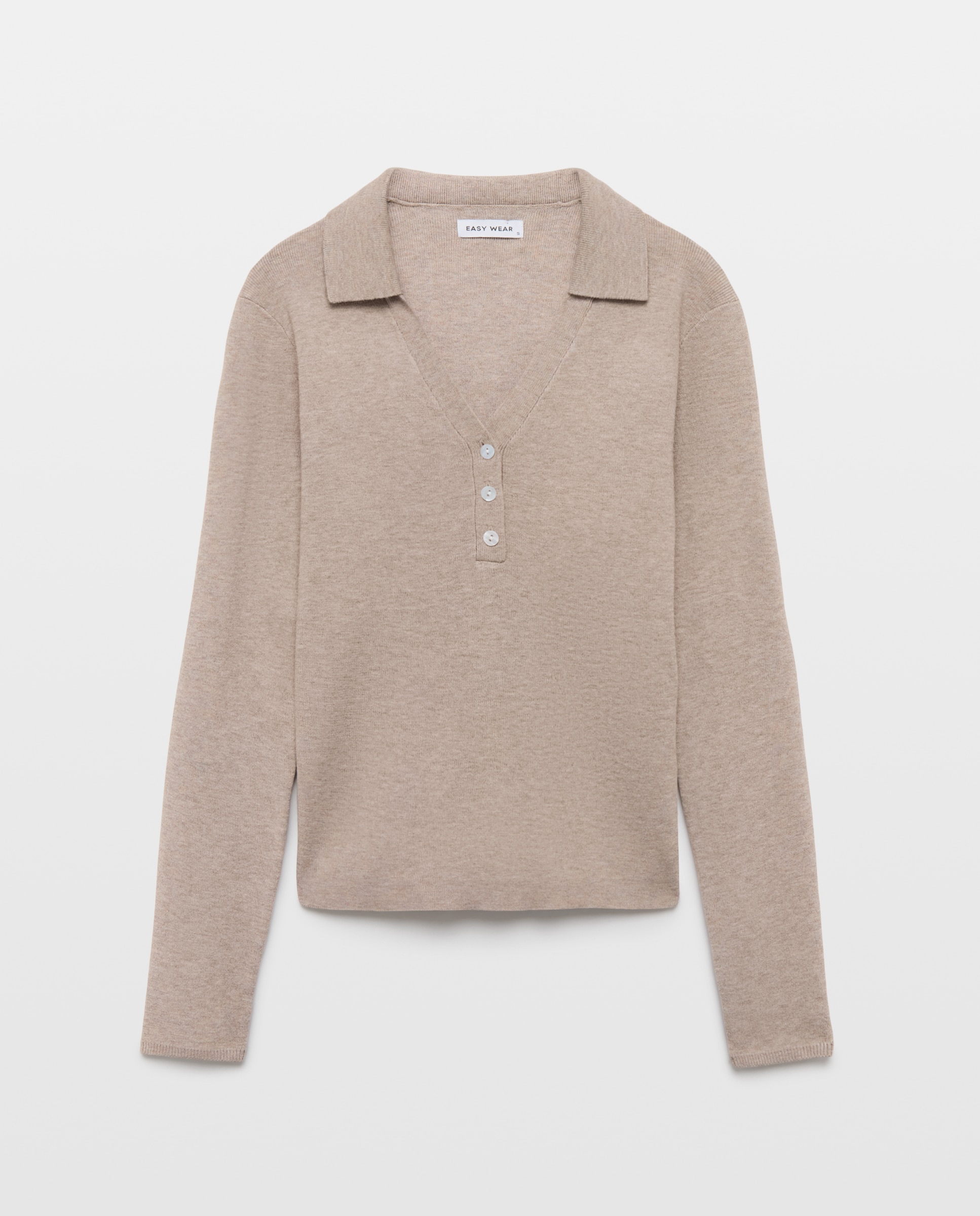 Jersey cuello polo abierto soft de mujer - Easy Wear - Visón claro Visón claro-4