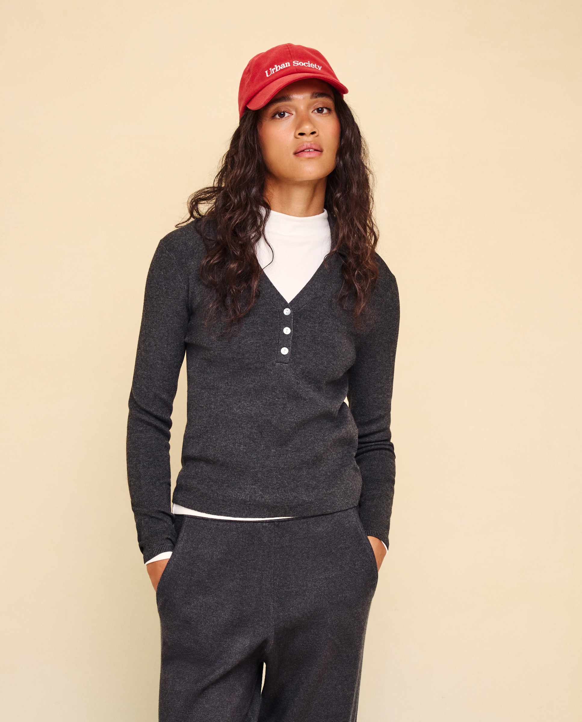 Jersey cuello polo abierto soft de mujer - Easy Wear - Plomo Plomo-1