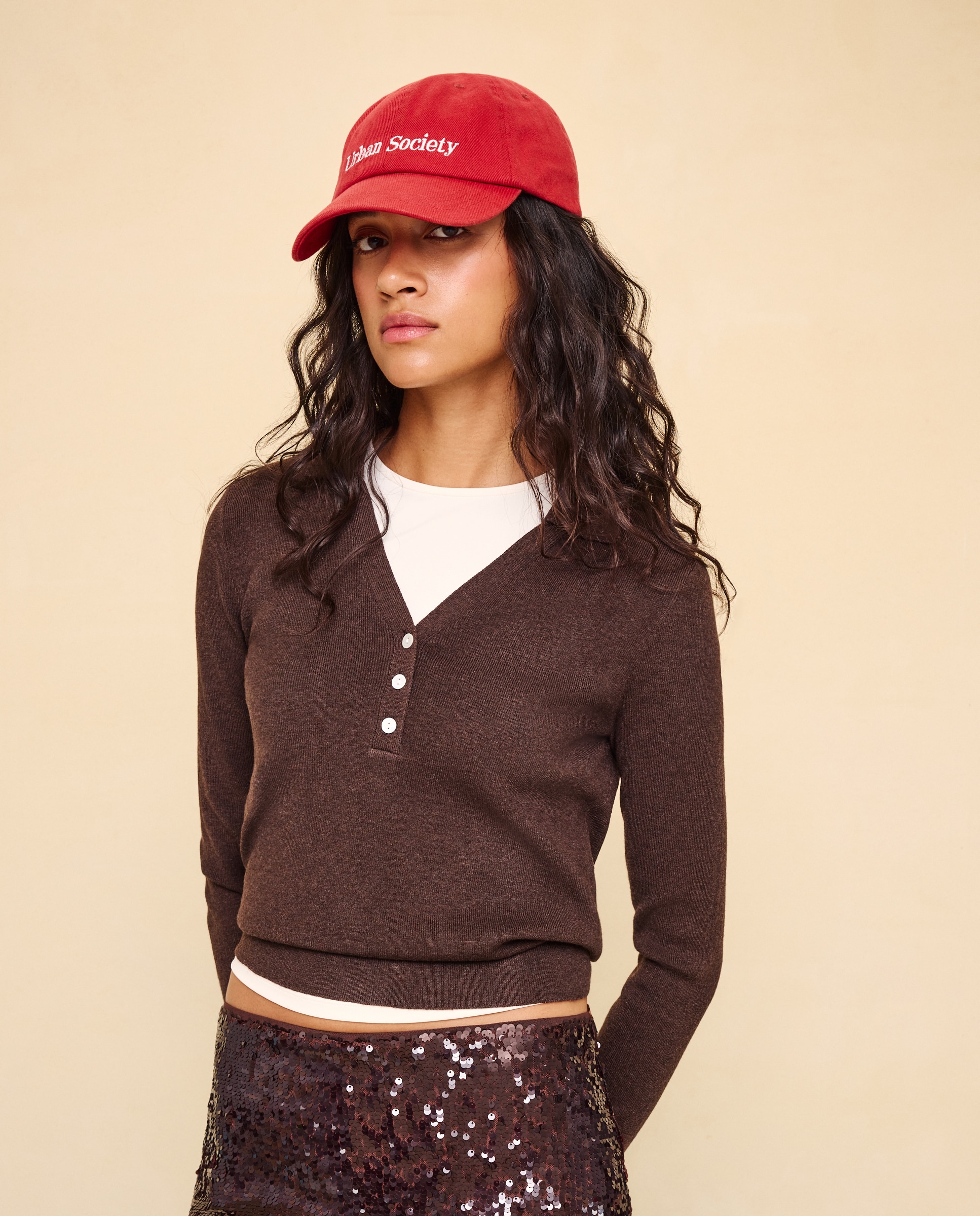 Jersey cuello polo abierto soft de mujer - Easy Wear - Marrón Marrón-1